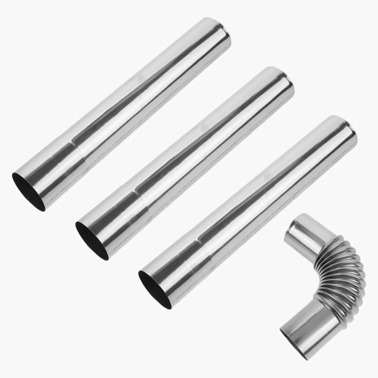 Tubo per Stufa Stufa in Acciaio Inox 4 Pezzi, Argento | Sistema di Canna Fumaria, Uso Interno e Campeggio, Resistenza All'ossidazione, Tenuta e Manutenzione Semplice