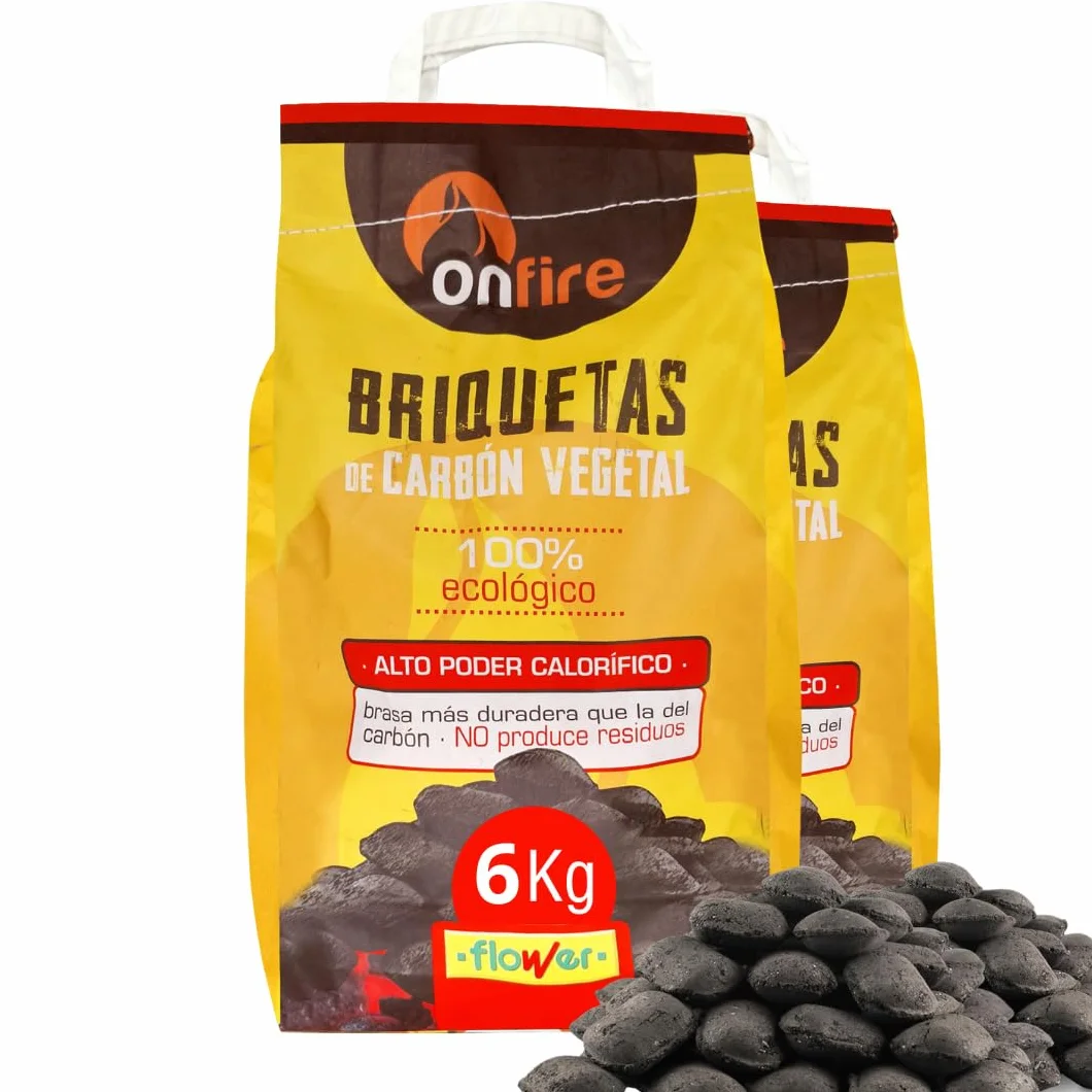 Carbone Vegetale Barbecue 100% Naturale 6 KG FLOWER Bricchette Senza Additivi Chimici