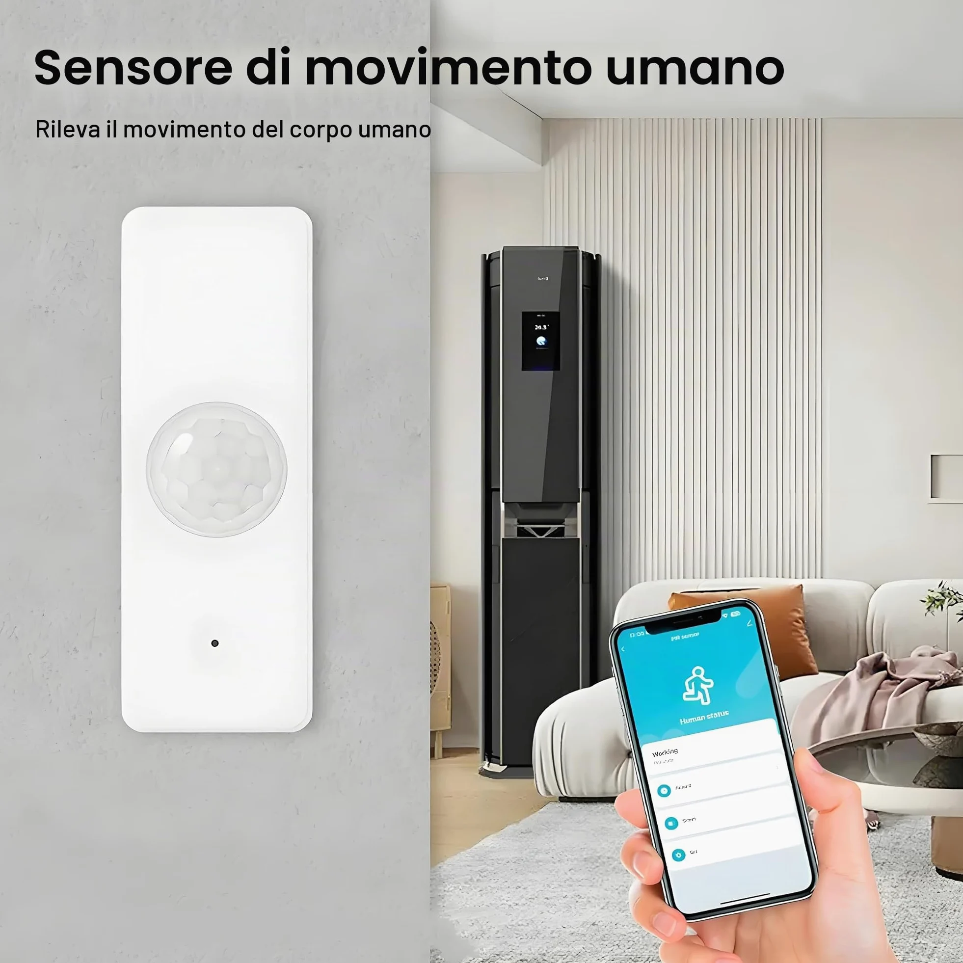 Confezione da 3 sensori di rilevamento del movimento, dispositivo di sicurezza per la casa intelligente con angolo ampio 105°, app Tuya, integrazione Alexa, WiFi, a batteria, per interni ed
