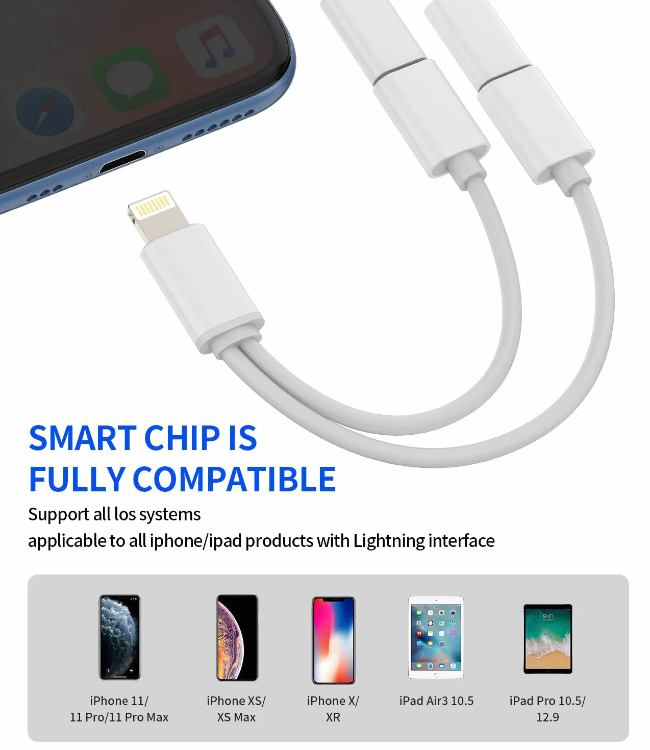 per iPhone Aux Ightning - Adattatore da jack a caricatore rapido (2 in 1) doppia spina per cuffie cavo di ricarica splitter per Apple MFI Audio s Fast Charger accessorio per 14 13 12 11 Pro Max 8 Plus