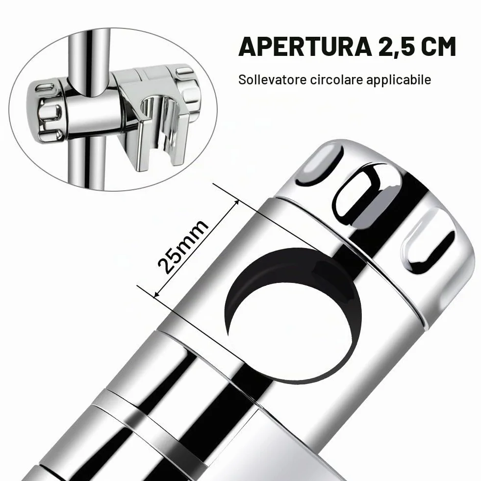 Staffa Supporto Doccia Orientabile Universale ABS Cromata 25 mm per Soffione Barra Saliscendi