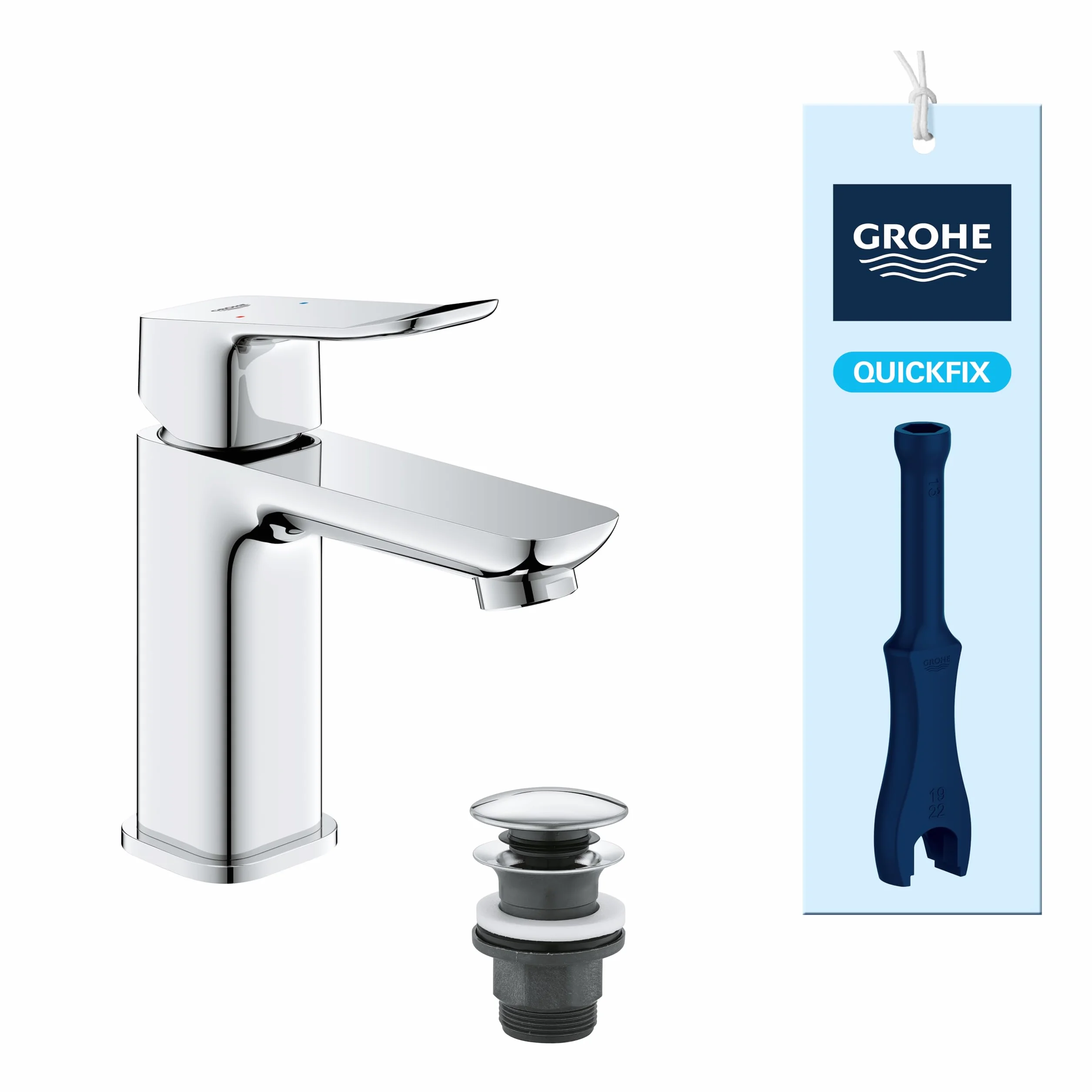GROHE Dice Rubinetto miscelatore per lavabo con piletta click-clack (S-Size 152 mm, cartuccia ceramica 28 mm, risparmio idrico, facile da installare), cromo, 1018570000