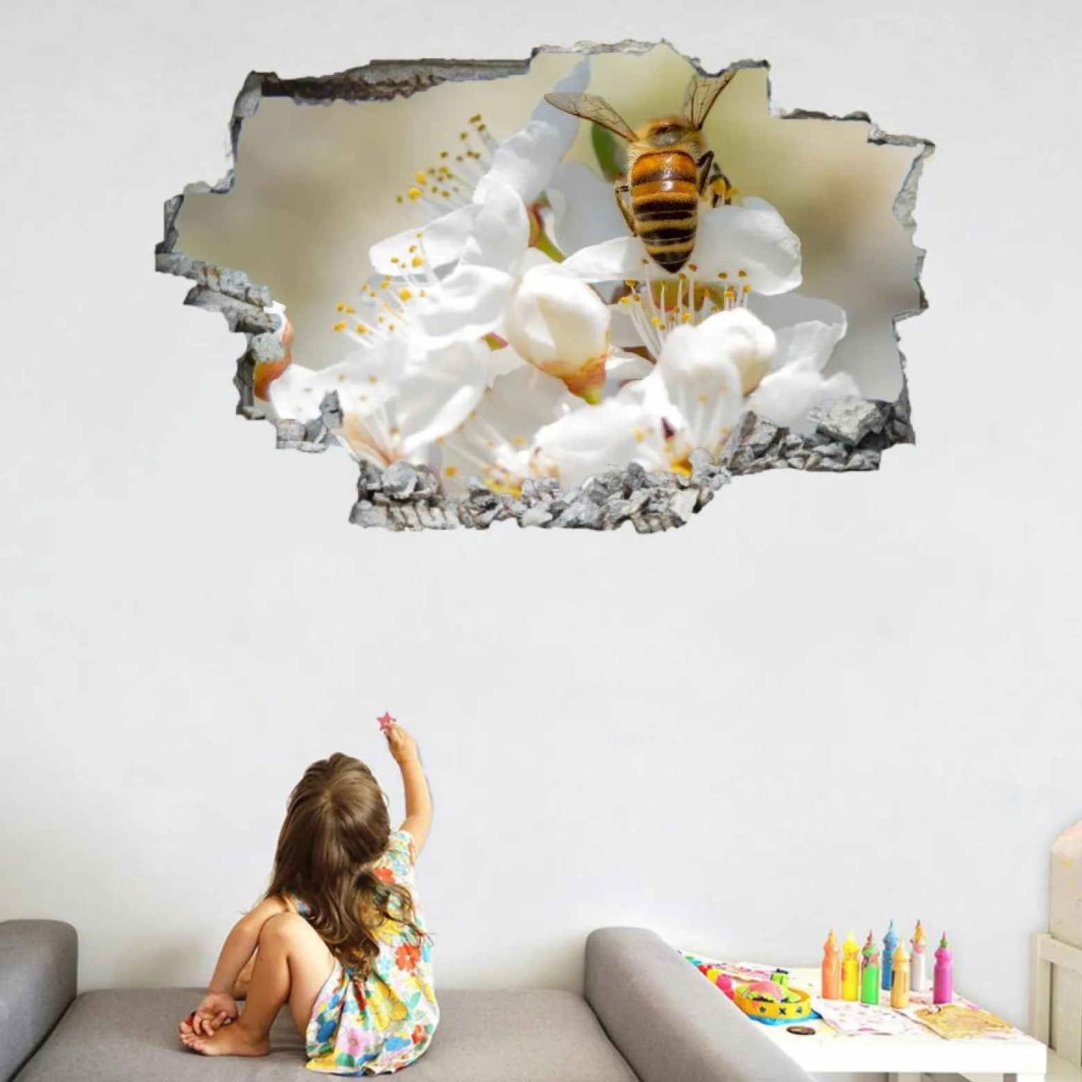 Decorazione Da Parete 3D, Fiori Stanza Delle Autoadesivo Della Parete Smontabile Api Decalcomanie Per Camera Da Letto Per Bambini Nursery Decorazioni Per Matrimoni Regalo 80x120cm