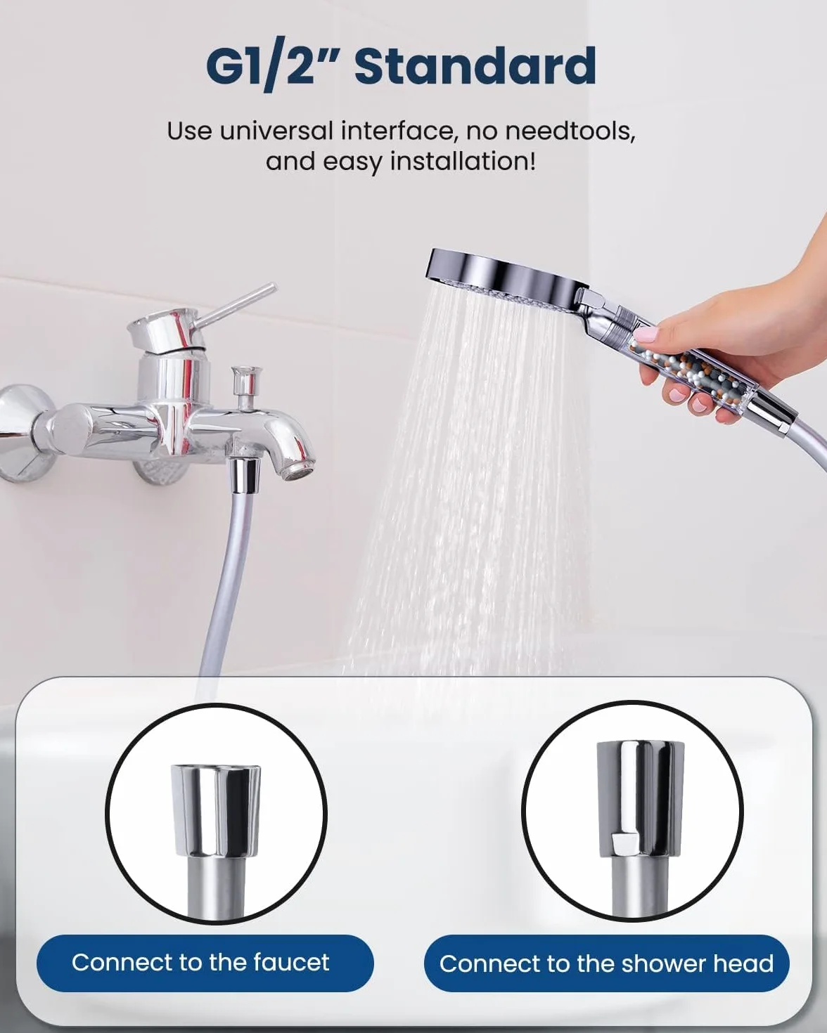 YEAUPE PRO - Tubo flessibile per doccia con protezione contro la torsione, 160 cm, attacco standard da 1/2", flessibile e resistente alle pieghe, adatto all'acqua potabile e testato a pressione