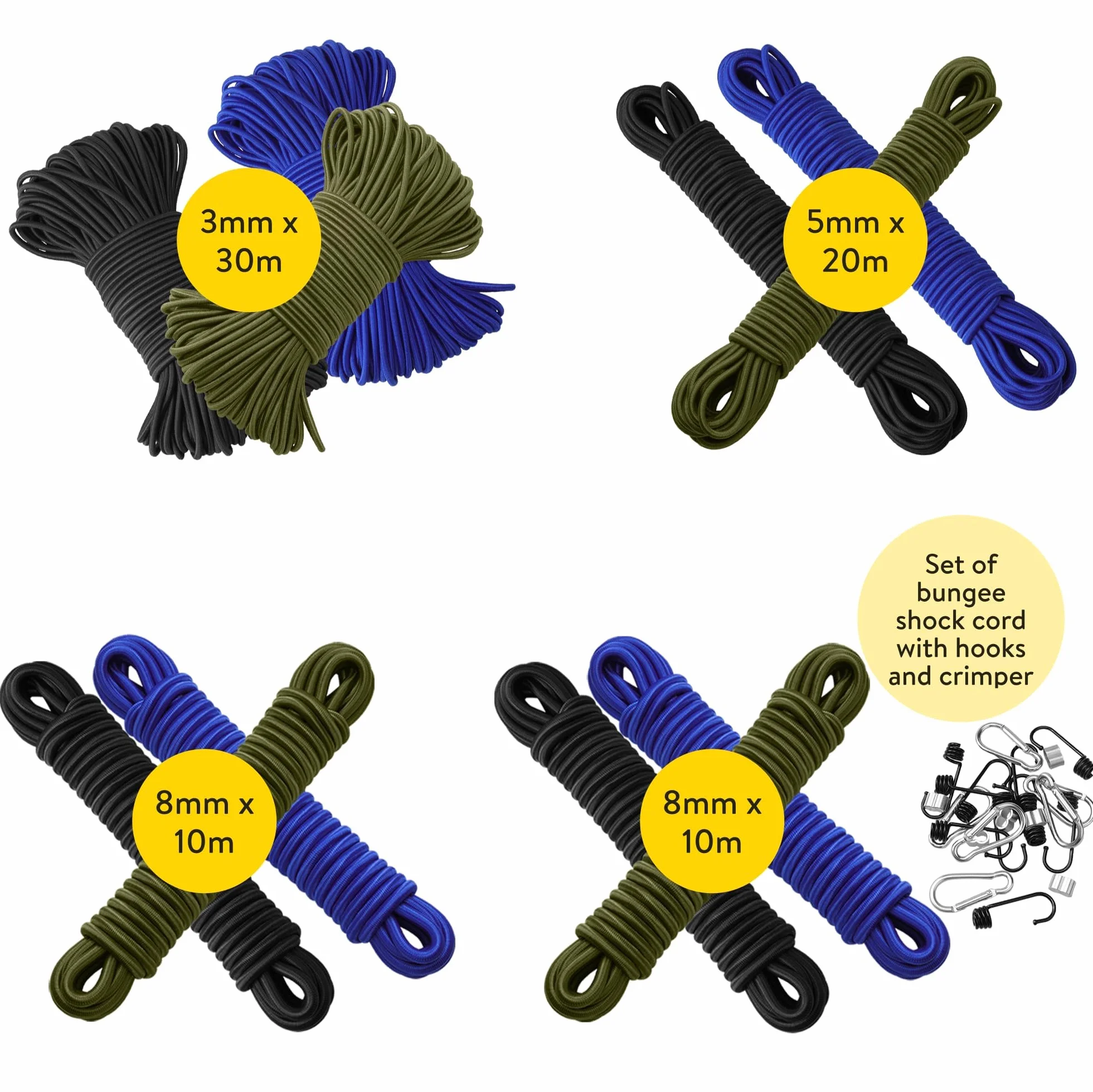 PRETEX Corda Elastica - Ø 3 mm x 30 m - Durevole per Teloni e Striscioni - Cinghia Portapacchi per Lavori Fai da Te e Imballaggio - Resiste alle Intemperie e ai Raggi UV - Blu