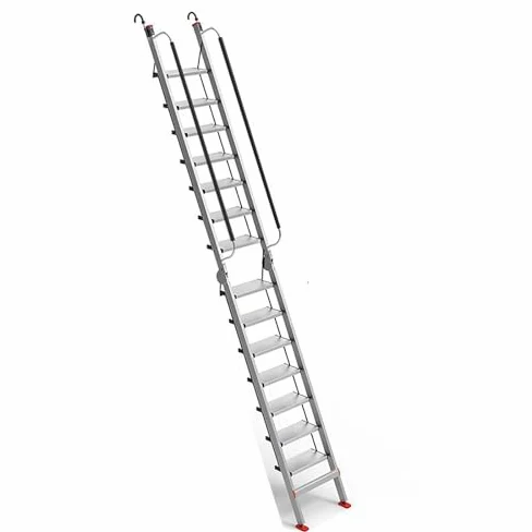Scala pieghevole in alluminio con gancio per una maggiore sicurezza, ideale per tetto, garage, pozzo finestra e accesso al letto alto, 14 gradini H-404 cm/13,2 piedi