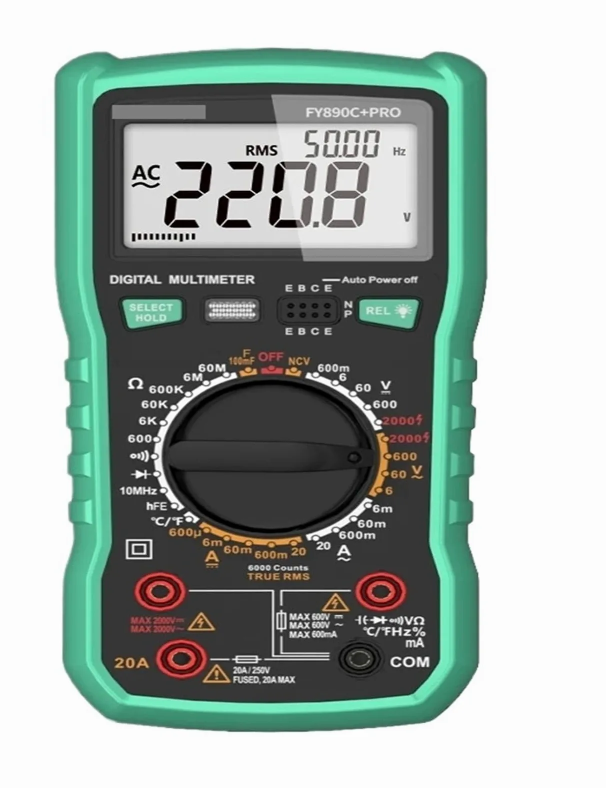 Multimetro digitale 6000 conta la capacità reale 20 A/2000 V CA/CC for elettricisti, uso solare fotovoltaico industriale | Digital Multimeter(FY8233K)