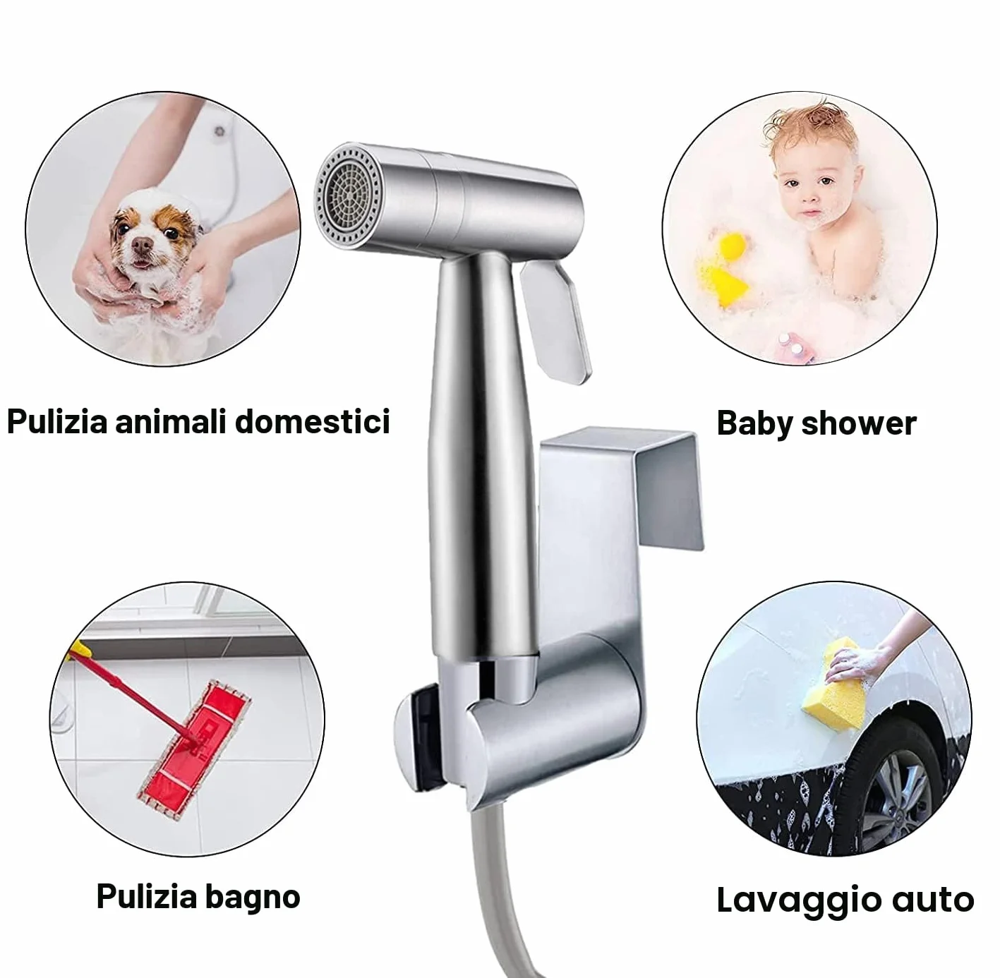 Bidet Portatile Kit Doccetta Spruzzatore Bidet WC Acciaio Inossidabile Tubo Doccia 3,1m