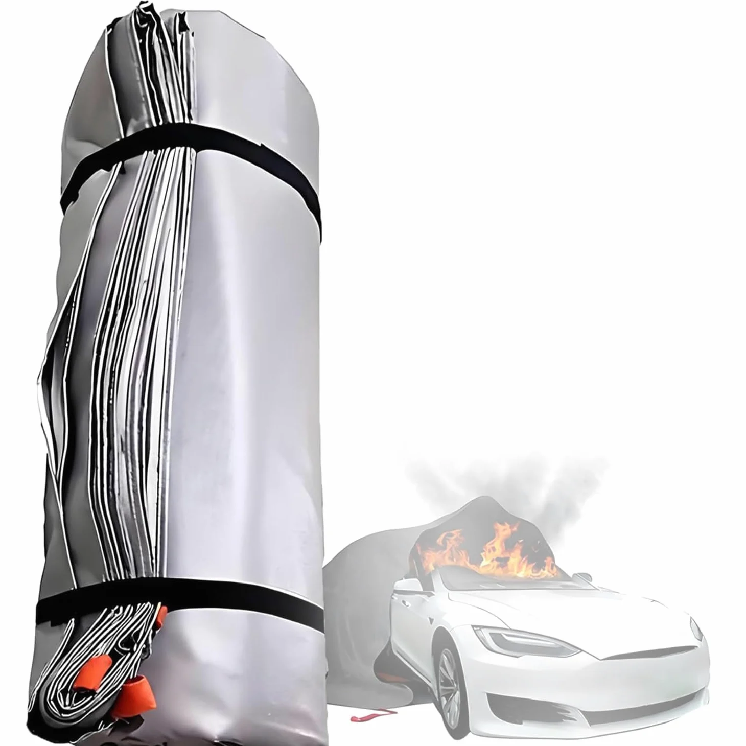 Coperta antincendio per veicoli, in fibra di vetro rivestita in silicone, resistente al calore 1100 °C e riutilizzabile, ideale per veicoli elettrici e incendi a motore in auto nuove energie