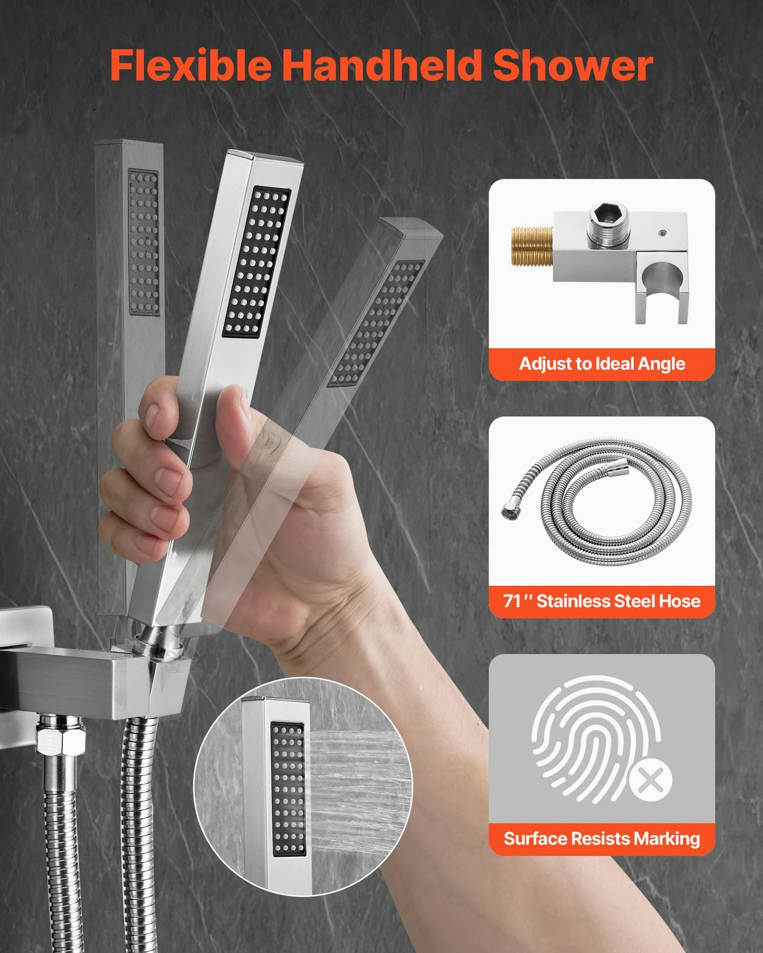 VEVOR Set Doccia, Sistema Doccia a Pioggia per Bagno con Soffione Quadrato da 30,5 cm e Doccetta, Accessori per Vasca da Parete con Valvola in Ottone e Kit di Finitura, Nichel Spazzolato