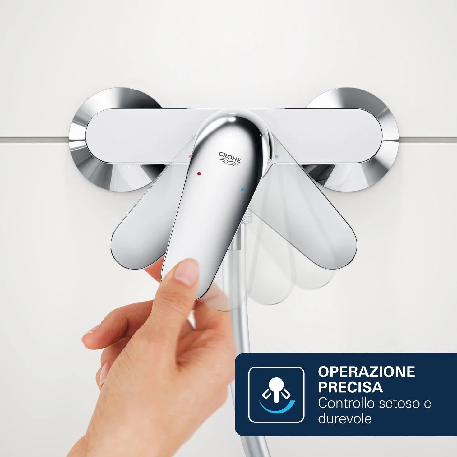 GROHE Dice Miscelatore vasca/doccia a vista con deviatore automatico parete leva metallo cartuccia ceramica 35 mm QuickSpanner Cromo