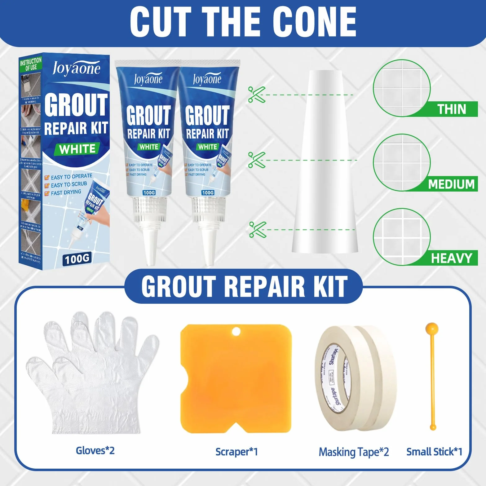 Set di riparazione per piastrelle, penna bianca ad asciugatura rapida per fughe, bagno, doccia, pavimenti e pareti (Bianco 100g*2)