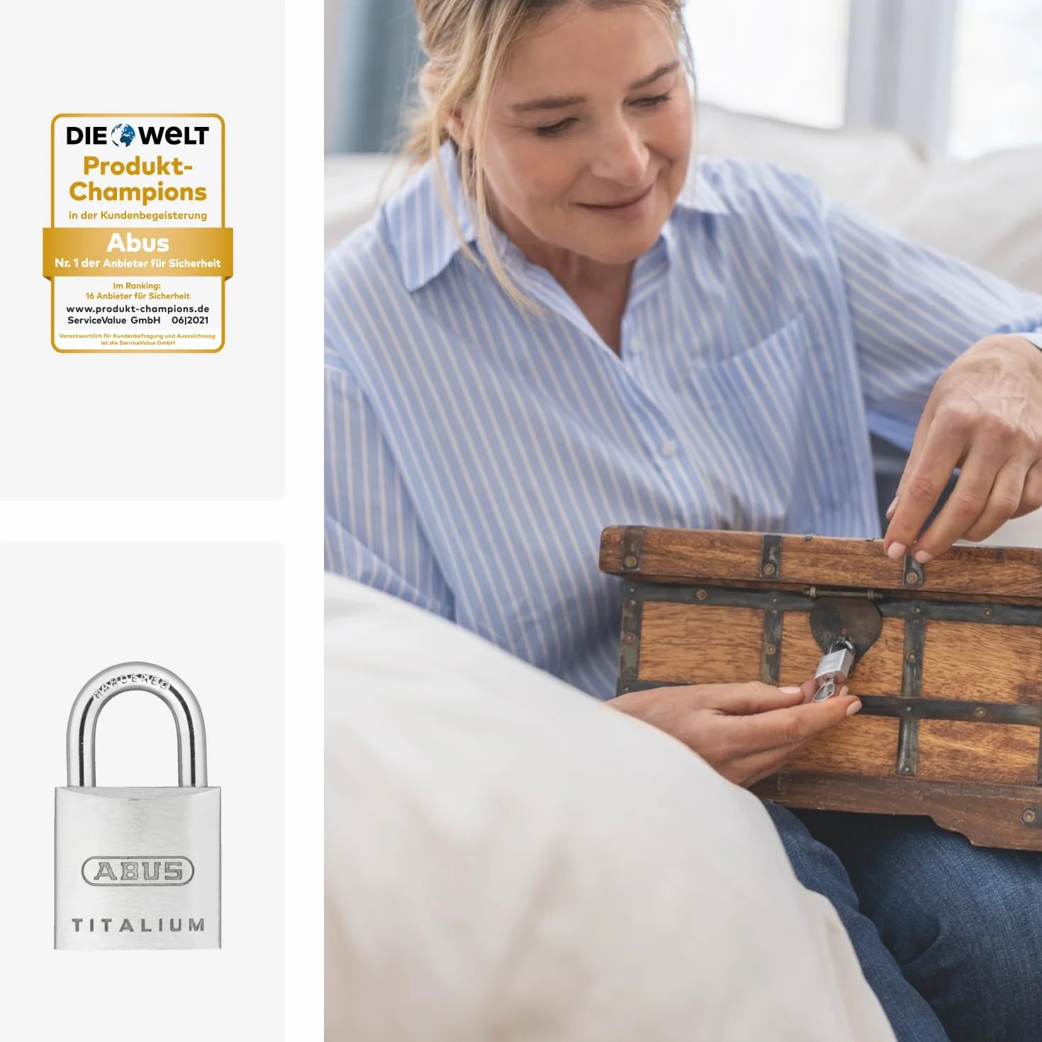 ABUS Lucchetto Titalium 64TI/20 - Set da 2, Chiusura Uguale - Corpo in Alluminio Speciale - Arco in Acciaio Temprato - Livello di Sicurezza ABUS 3 - Argento