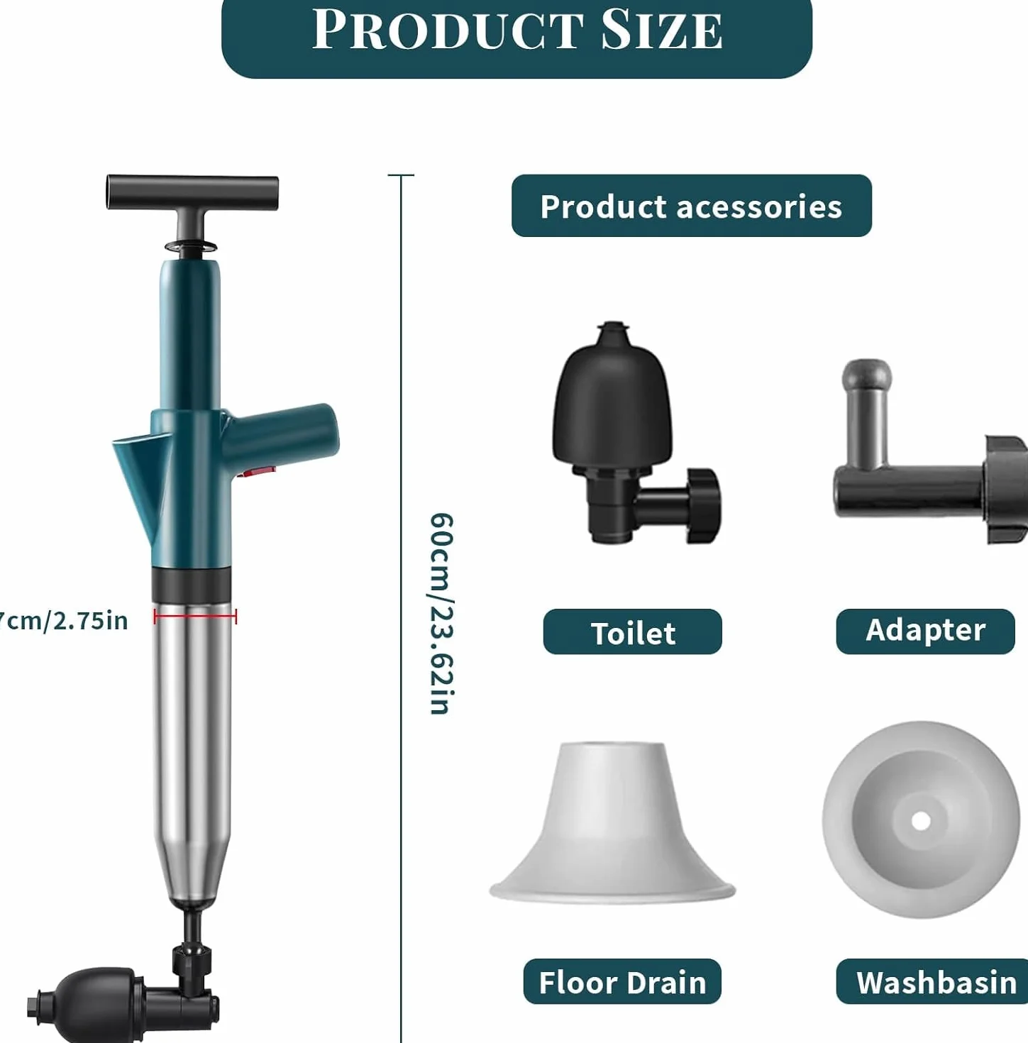 Stura WC Professionale, Pompa Scarichi a Pressione, Sturatubi Aria Compressa, 3 Ventose