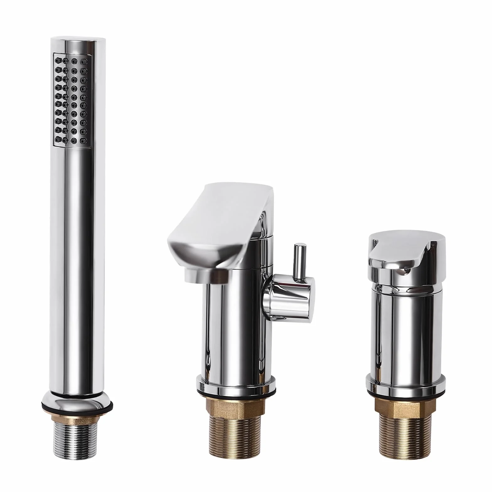 Rubinetto per vasca da bagno a 3 fori con maniglia singola, rubinetteria da bordo vasca con doccetta estraibile e ugello di uscita dell'acqua girevole a 360°, set di rubinetteria per bordo vasca da