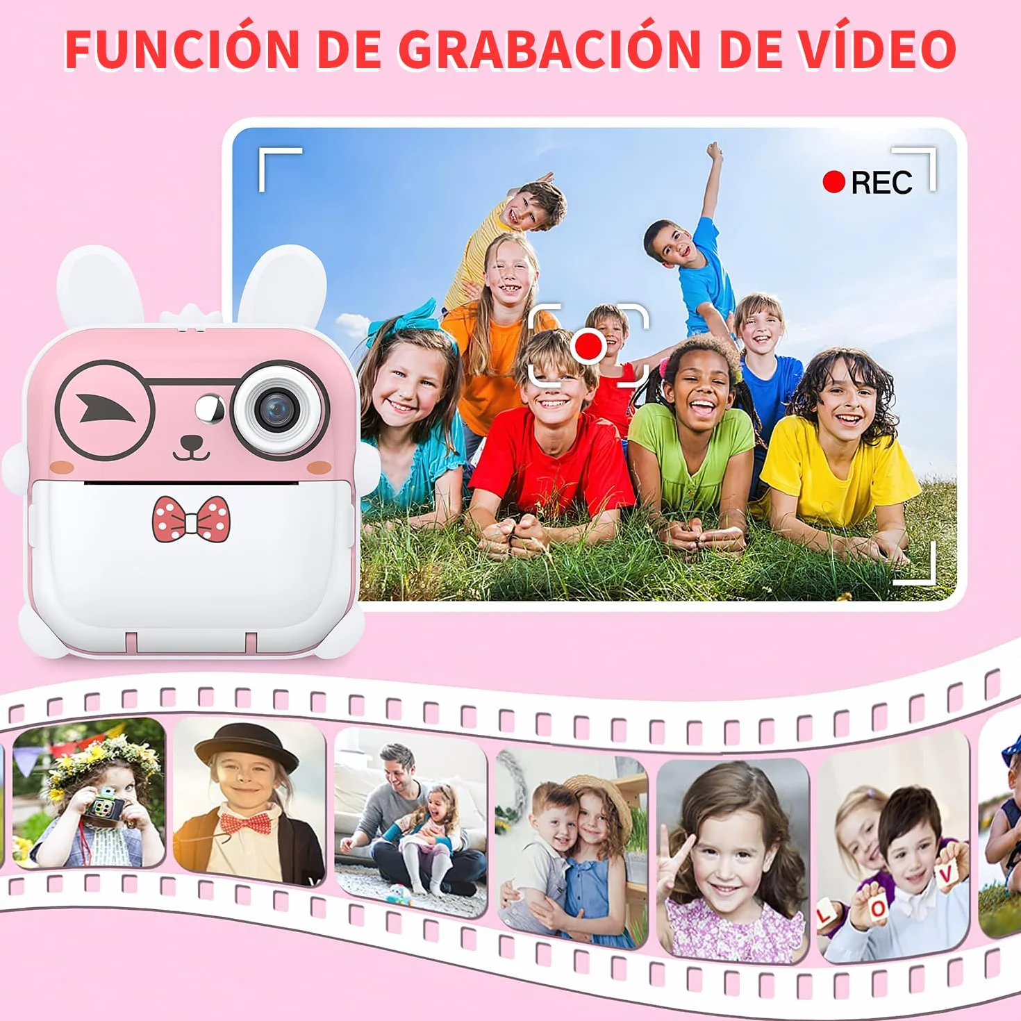 JESWO Macchina Fotografica Bambini Istantanea, Stampa Termica, Funzionalità di Registrazione Foto e Video HD, Inclusa Scheda SD da 32 GB, 3 Rotoli di Carta Termica e Adesivi