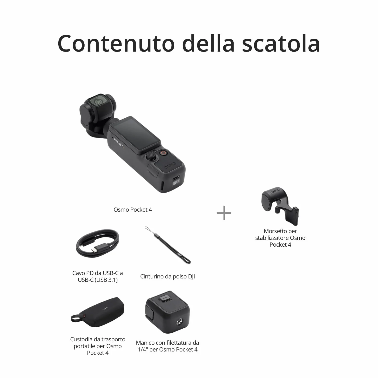 DJI Osmo Pocket 4 Combo Standard, fotocamera stabilizzata tascabile per vlog, CMOS da 1″ e 4K/240fps, stabilizzazione a tre assi, 107 GB di memoria integrata (Standard Combo)