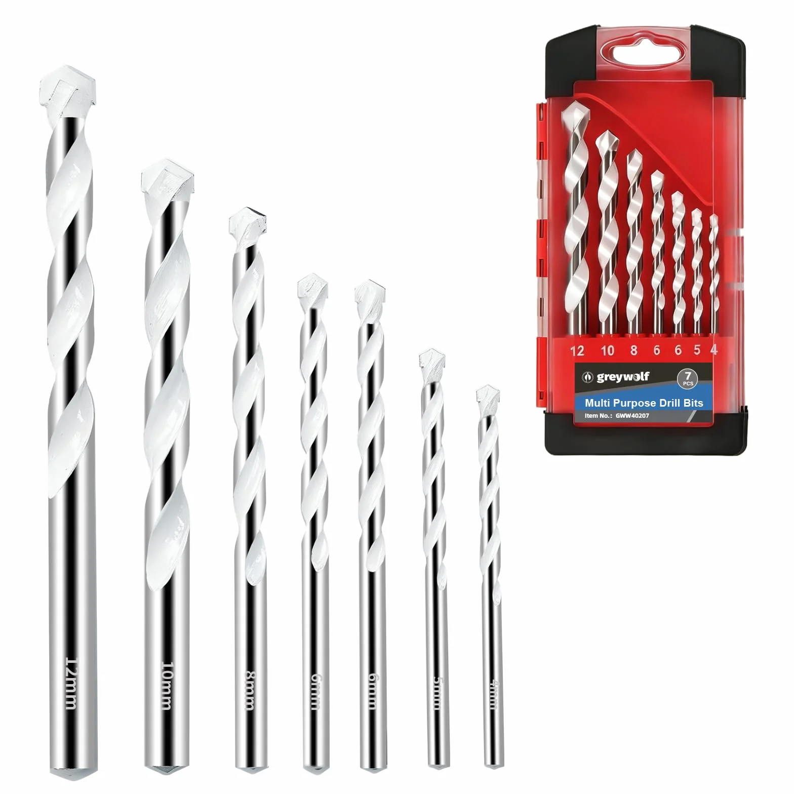 Greywolf Set punte per calcestruzzo 4-12 mm 7 pezzi metallo duro esagonali