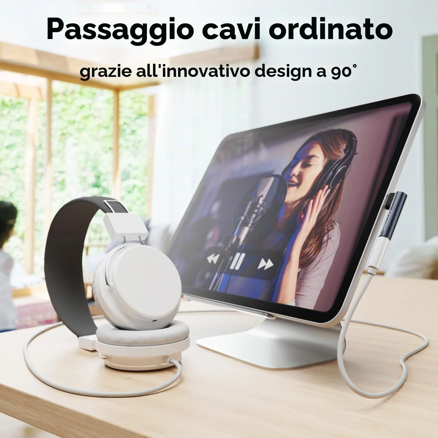 deleyCON Adattatore Audio USB-C su Jack 3,5 mm - per Cuffie, Musica, Chiamate e Microfono - Compatibile con Smartphone, Tablet, Headset e Speaker - per iPhone 17/16/15, iPad, Galaxy S25/S24/A16/A56
