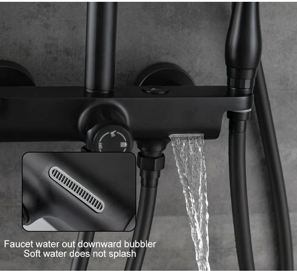 Set di rubinetti termostatici per Doccia, Rubinetto a Pioggia a Parete Nero con doccetta per Bidet, Miscelatore per Vasca, Caldo e Freddo, Cromato