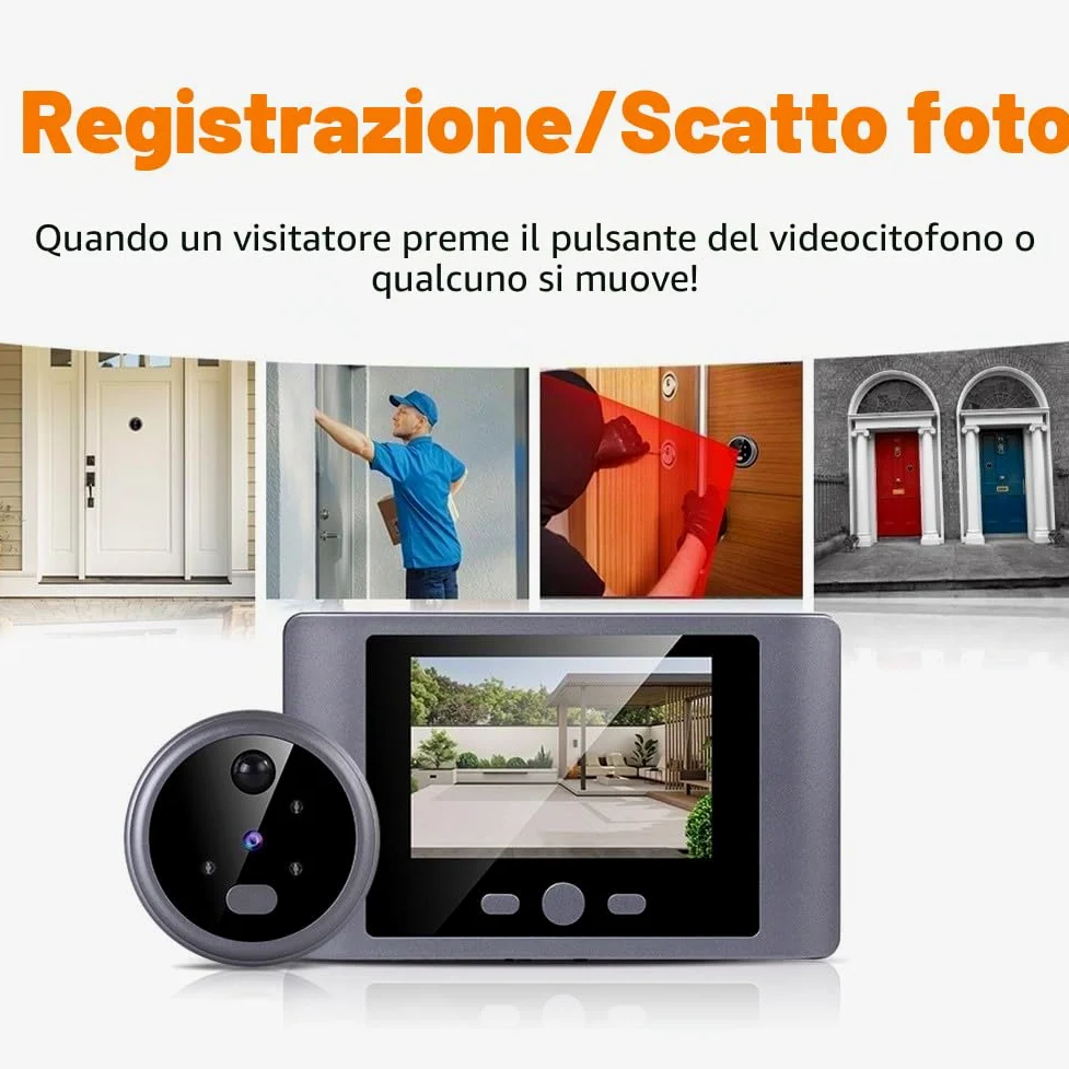 Smart - Telecamera wireless per campanello con schermo LCD HD, telecamera spioncino con rilevamento del movimento PIR, visualizzatore campanello alimentato a batteria per porta d'ingresso