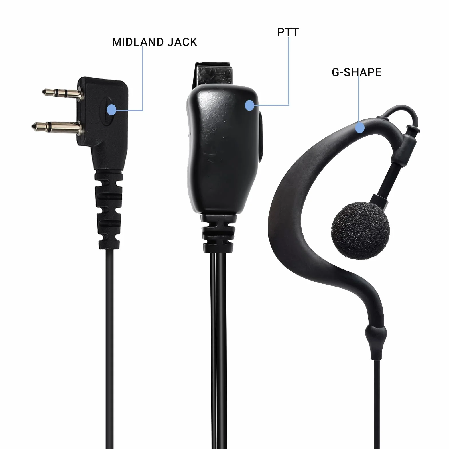 UAYESOK | Cuffie PTT a forma di G | 2 poli per radio | Compatibile con Midland walkie talkie serie Midland G7 Pro G8 G9 Pro M24 M24 Plus M48 M99 G6 XT G7 XTR (2 pezzo)