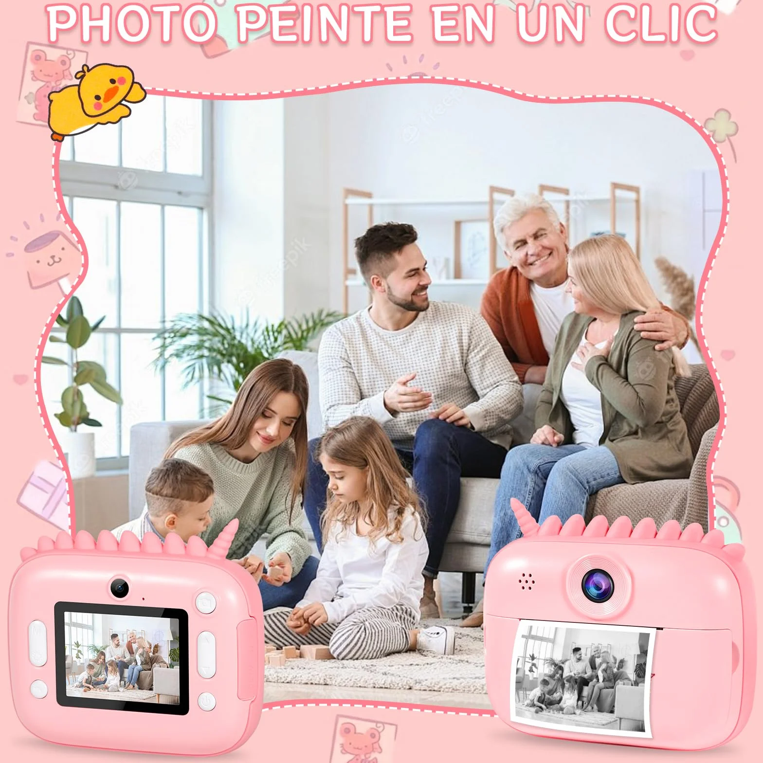 Fotocamera per bambini, 48 MP, schermo da 2,4 pollici, fotocamera istantanea con scheda 32 G, carta da stampa e penne colorate, video HD 1080P, regalo per bambini 3-12 anni