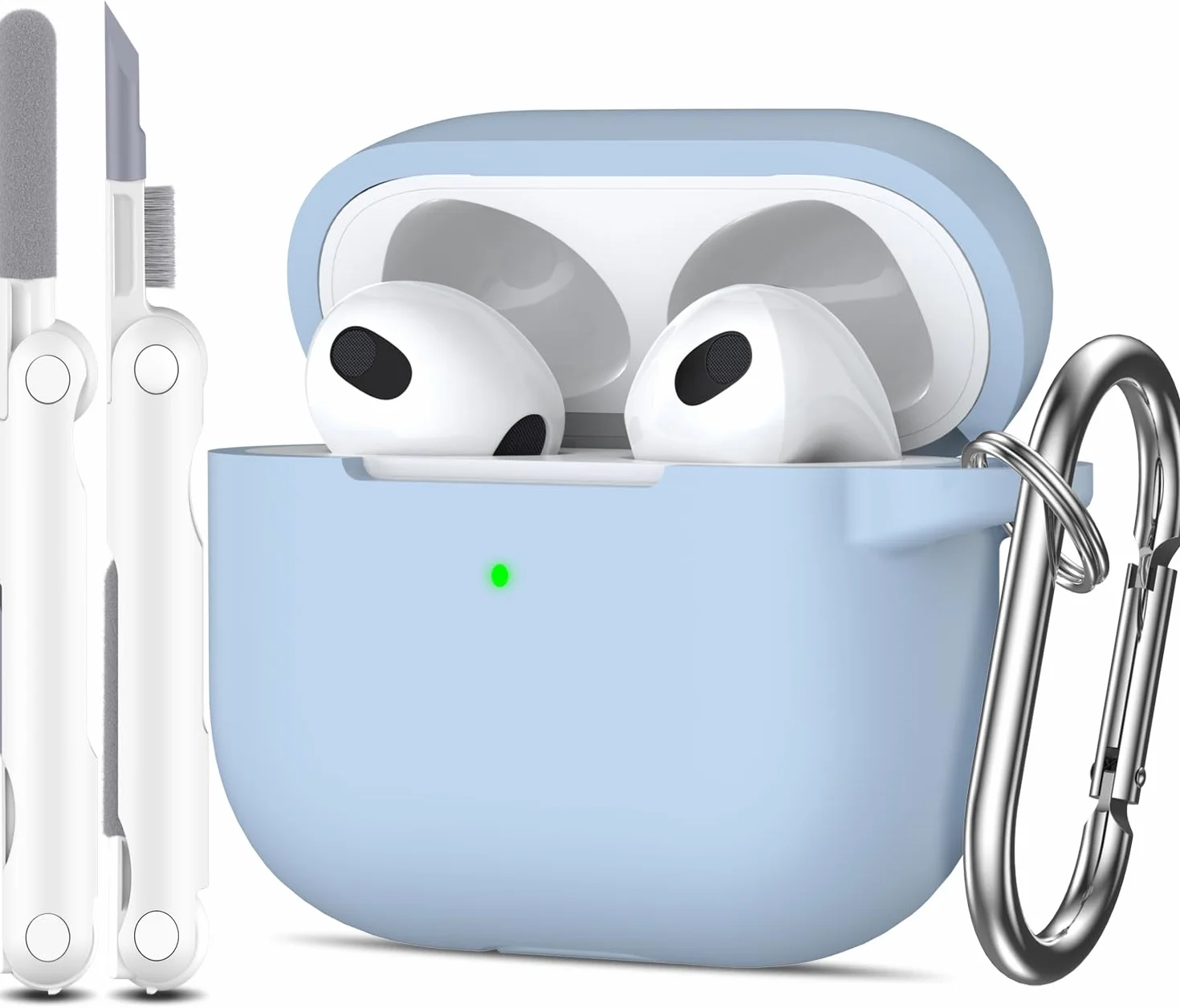 Custodia per Airpods 3a generazione 2021,Custodia protettiva in morbido silicone per Airpods 3 con LED visibile sulla parte anteriore,con kit di pulizia,Azzurro cielo
