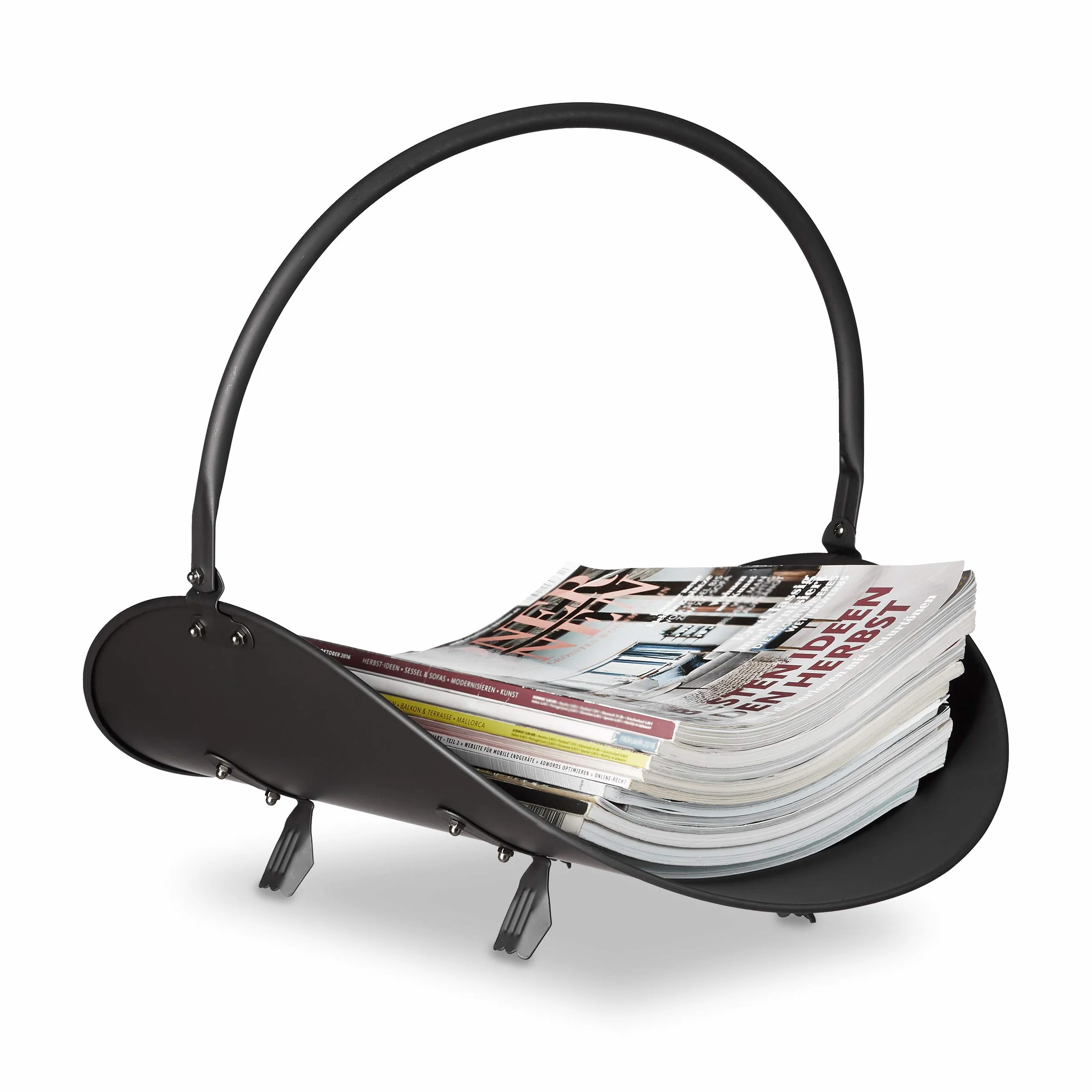 Relaxdays Cesto porta-legna da camino nero contenitore grande culla per legname metallo HxLxP 40 x 38 x 48 cm nero
