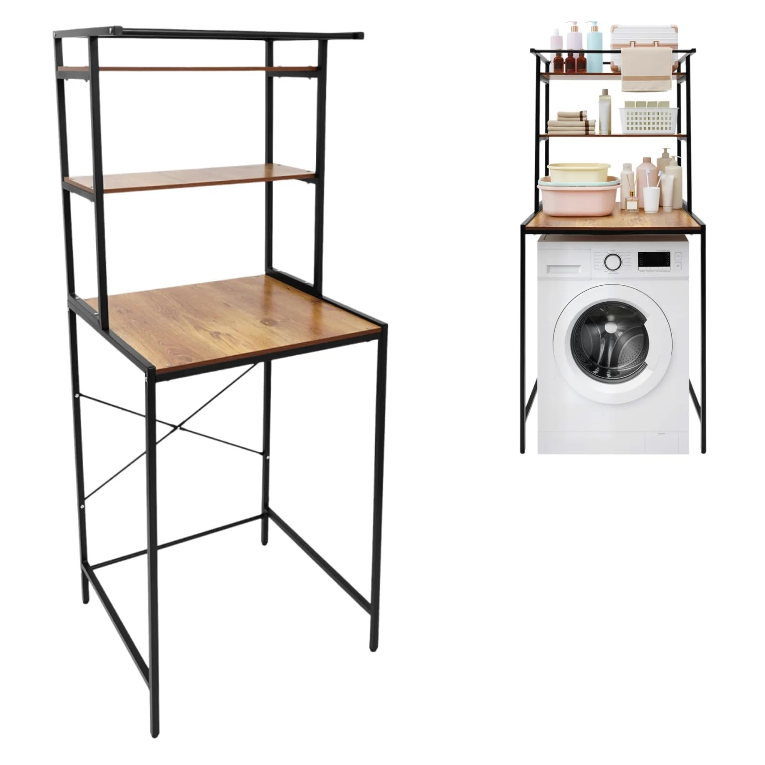 Mobile per lavatrice, 3 ripiani, scaffale per lavatrice, autoportante, con portasciugamani per bagno, lavanderia, 69 x 60 x 176 cm