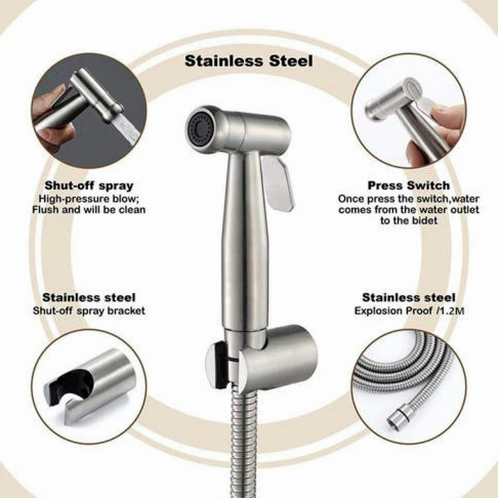 Kit doccetta Portatile per WC - Set ugello di Spinta in Acciaio Inossidabile per doccetta Portatile da Parete