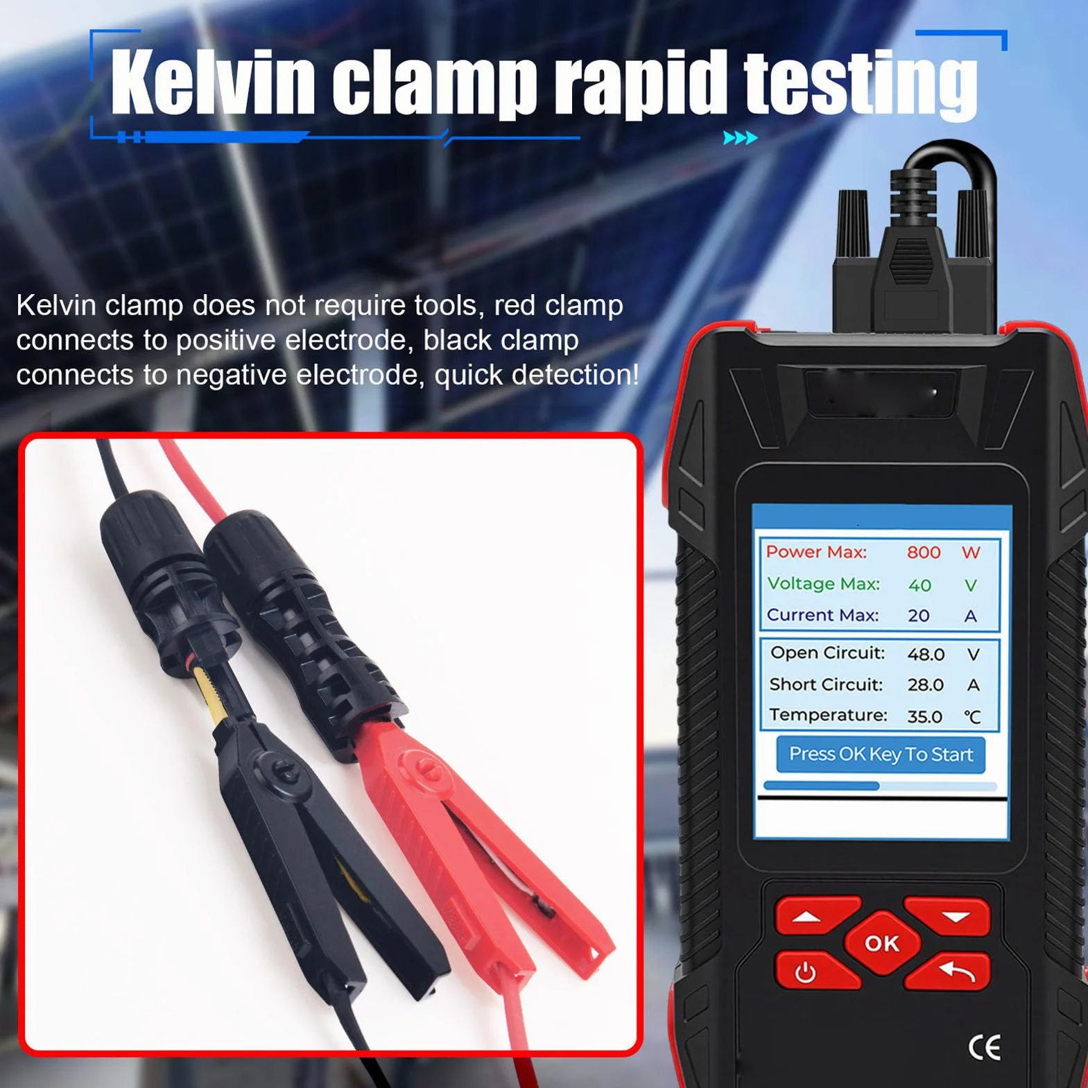 Tester per pannelli solari, indicatore di curva MPPT, 2000 W, 90 V, 40 A, multimetro fotovoltaico con memorizzazione dati retroilluminato, per test di efficienza e manutenzione