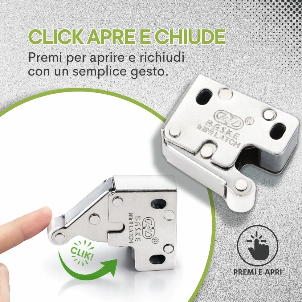 4 pz. Meccanismi push pull modello mini Latch – originali BASKE - clic clac per botole e sportelli di ispezione – scrocco a molla (4 pz.)