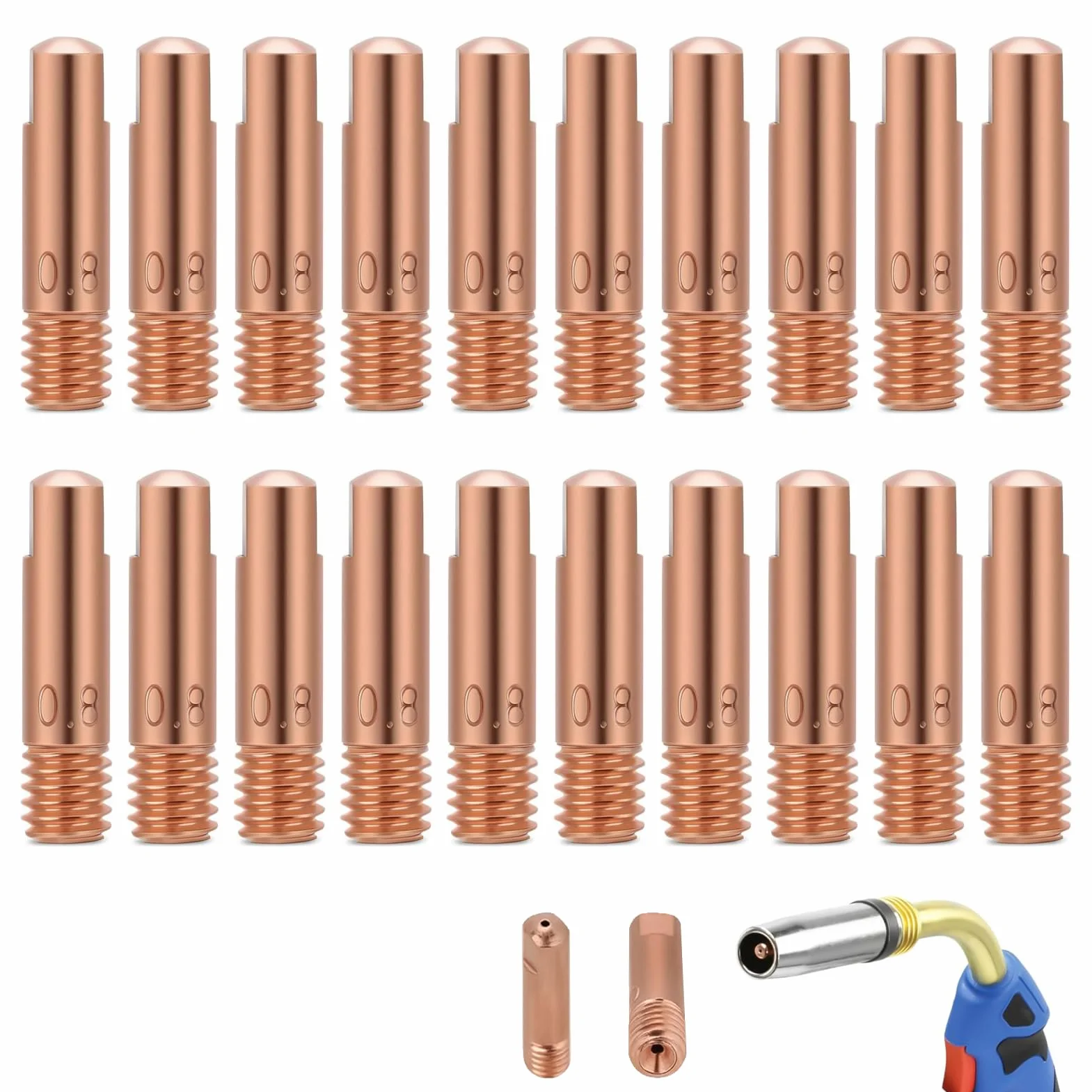 Punta Guidafilo MIG MAG 15AK M6 0.8 mm Rame, Ugelli Saldatrice per Saldatura a Gas