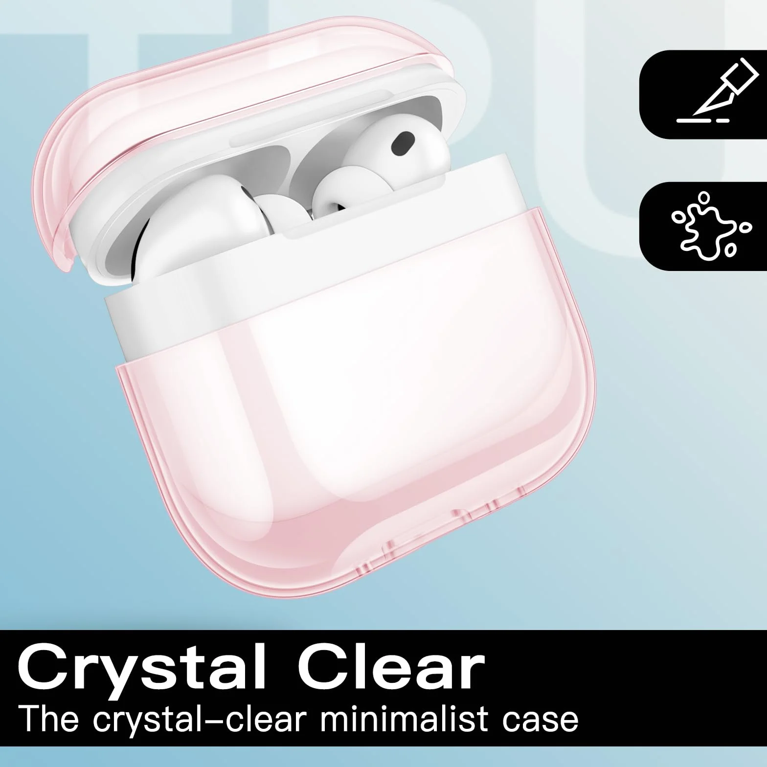 JETech Custodia Cover Chiaro per AirPods Pro 3 (2025) con Portachiavi, TPU Morbido Altamente Trasparente, Protezione Antiurto (Rosa Trasparente)