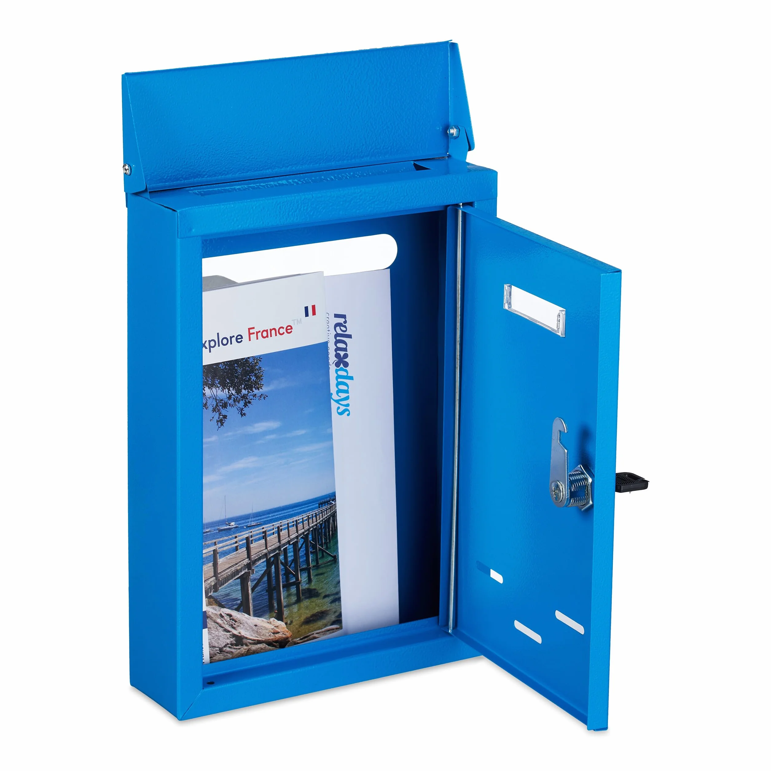 Relaxdays Cassetta della Posta Metallo Buca Lettere 30,5x21x7 cm Blu 2 Chiavi