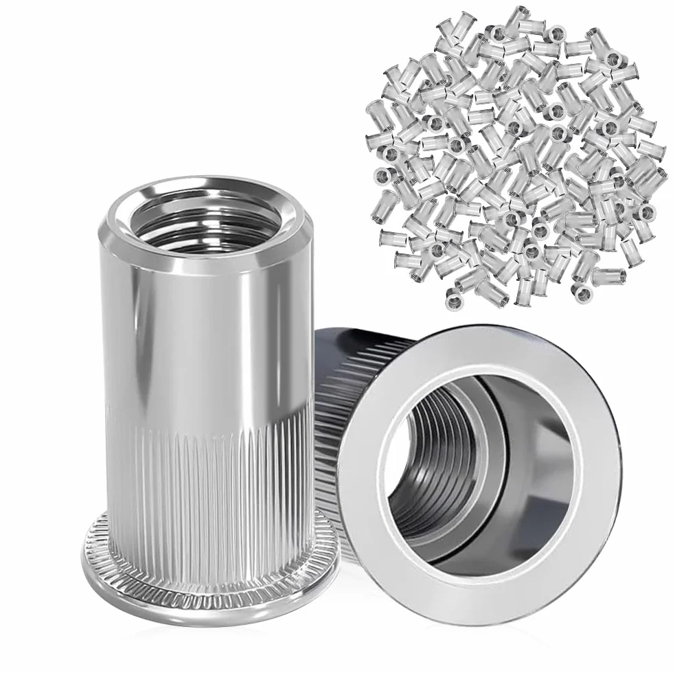 100 Pezzi Dadi Rivetti Filettati in Acciaio Inox M8 Inserti Filettati a Testa Piatta Per Pannelli in Metallo e Plastica