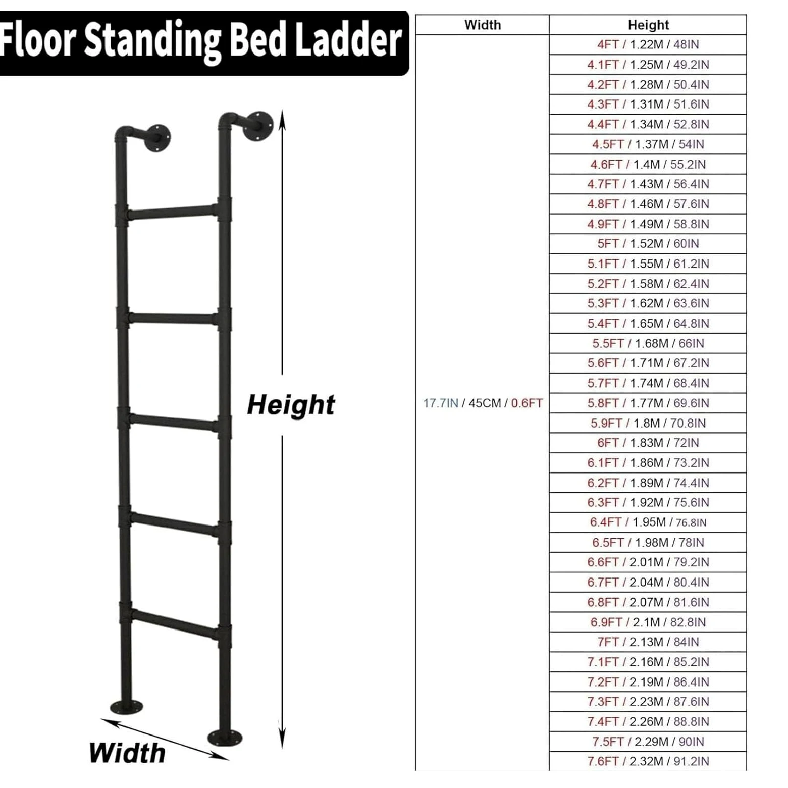 Scala in Metallo per casa/soppalco, Altezza 1,8 m, Scala di Ingresso/Uscita, Scala di Fuga per finestre/pozzo, Scala di Emergenza per Letto a Castello, Portata 150 kg, Robusta e sa