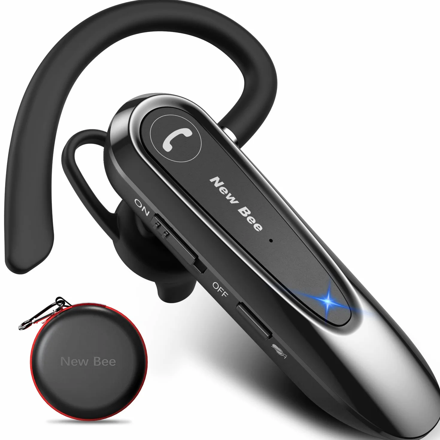 New Bee Auricolare Bluetooth Singolo con Doppio Microfono V5.0 Auricolari Bluetooth con 20 Ore Di conversazione, Microfono Muto, Connessione a due Dispositivi per iPhone, Android e Laptop