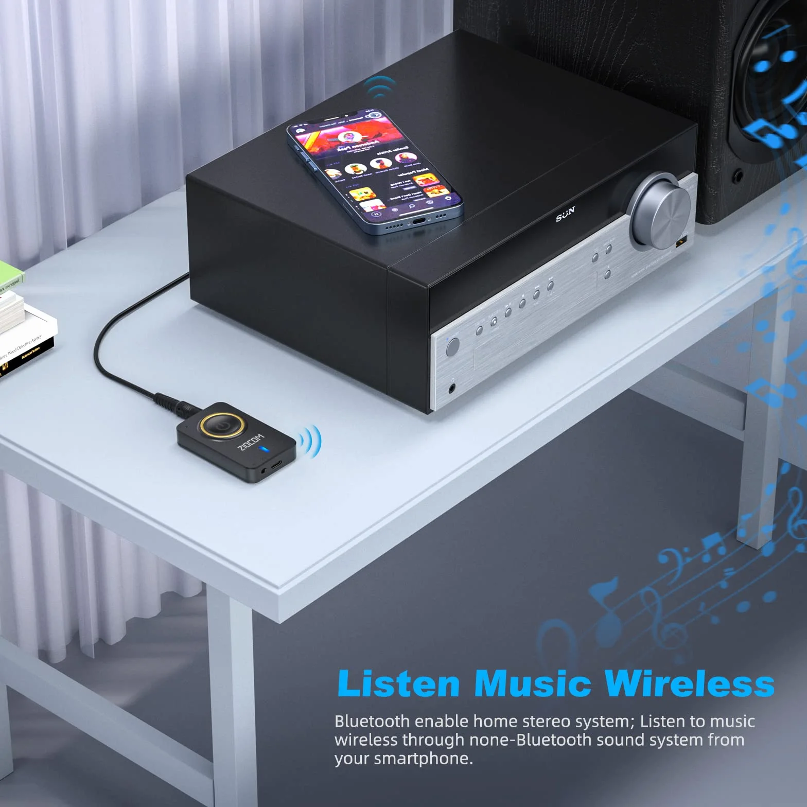 ZIOCOM trasmettitore Bluetooth per PC TV e altoparlante auto, 2-in-1 Wireless 3.5mm Bluetooth Aux Adapter con microfono incorporato e batteria, Duale Link, aptX bassa latenza