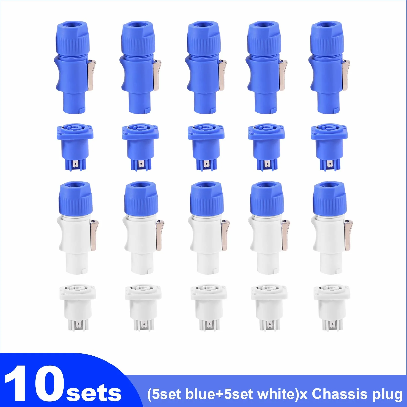 Set di 10 adattatori audio NAC3FCA + NAC3MPA-1 PowerCon - Connessioni professionali a 3 per amplificatore e mixer (+ blu)