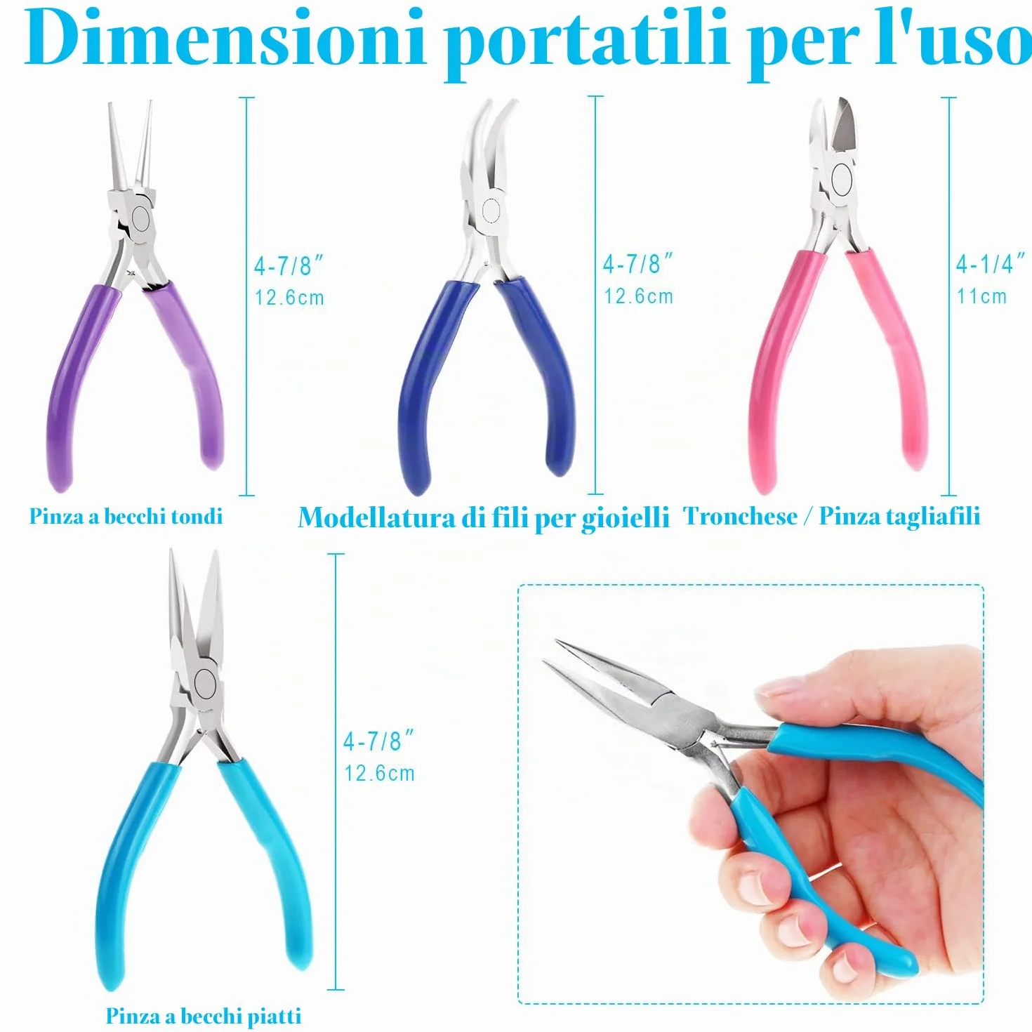 Shynek Set 4 Pinze per Gioielli: Naso a Catena, Rotonde, Tagliafili, Becco Piegato
