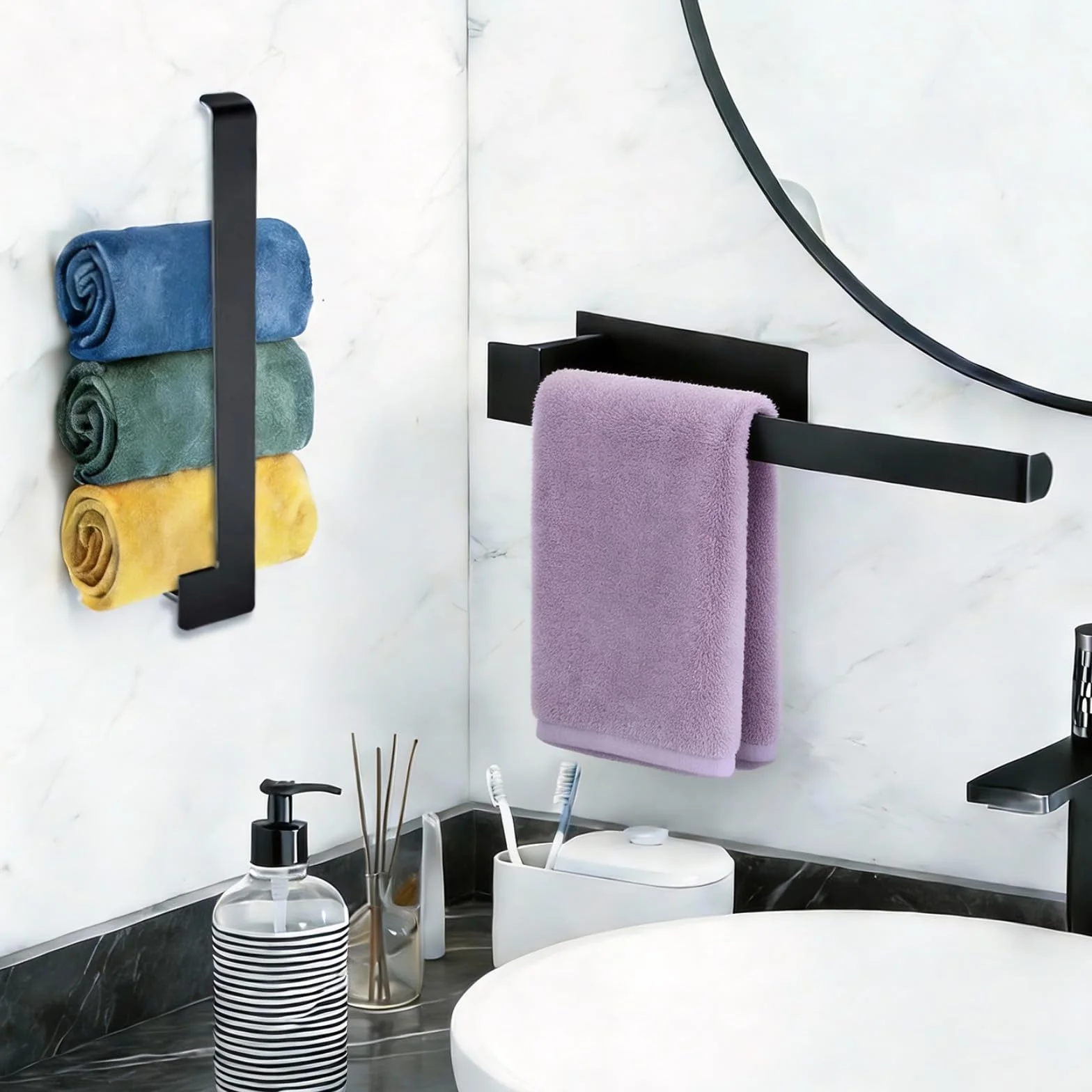 Portasciugamani da Parete 33 cm Acciaio Inox 304 Nero Opaco Adesivo Senza Fori Impermeabile per Bagno e Cucina
