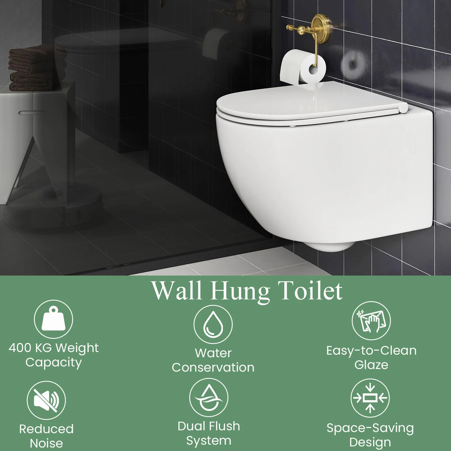 LIFEZEAL Water Sospeso Sanitari a Muro Incasso WC Copriwater a Chiusura Rallentata Sedile Kit di Montaggio Doppio Scarico Ceramica