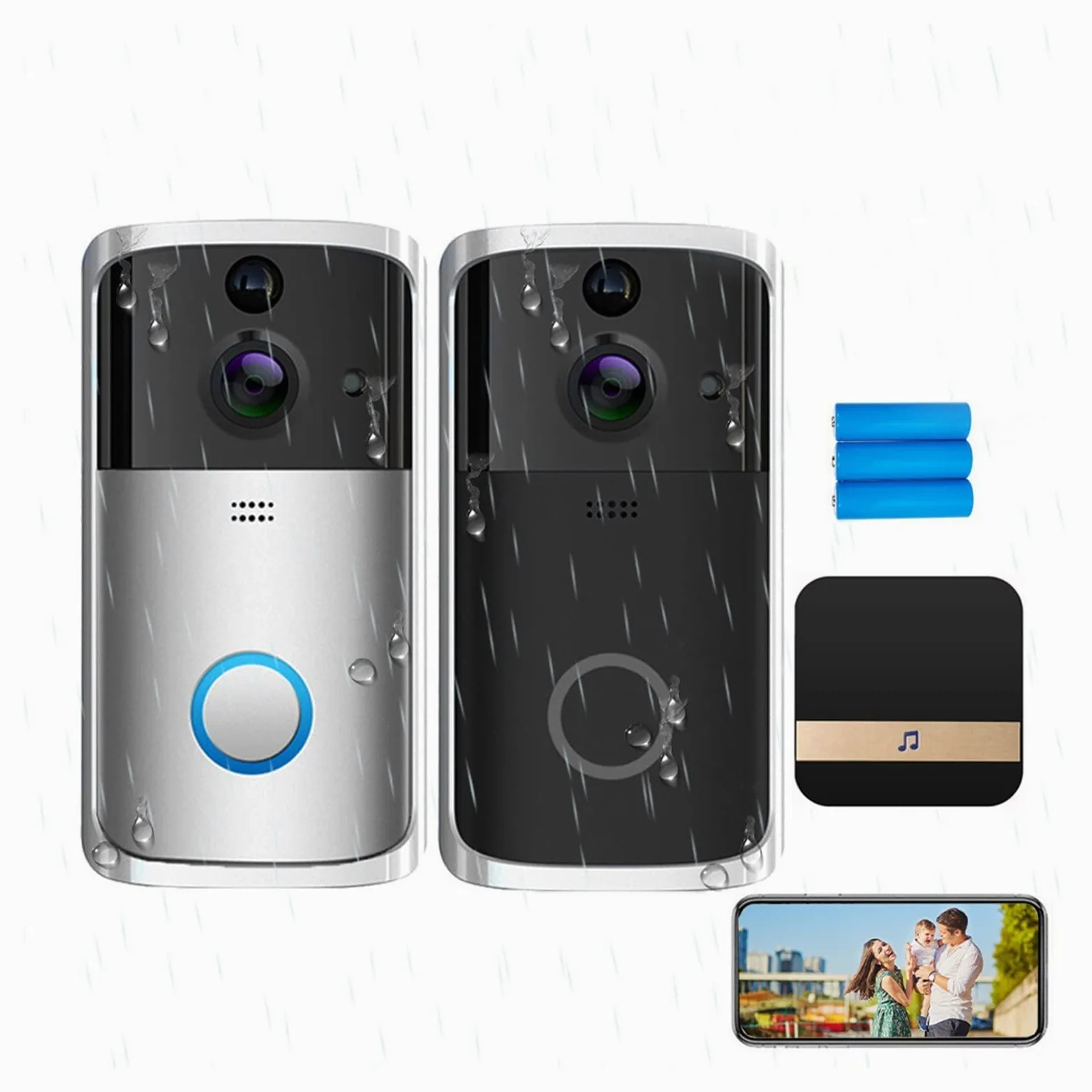 Videocitofono Wifi, Videocitofono Campanello senza fili Smart Videocamera Citofono citofono con rilevamento del movimento Impermeabile for la sicurezza domestica per la sicurezza domestica(Blue regula