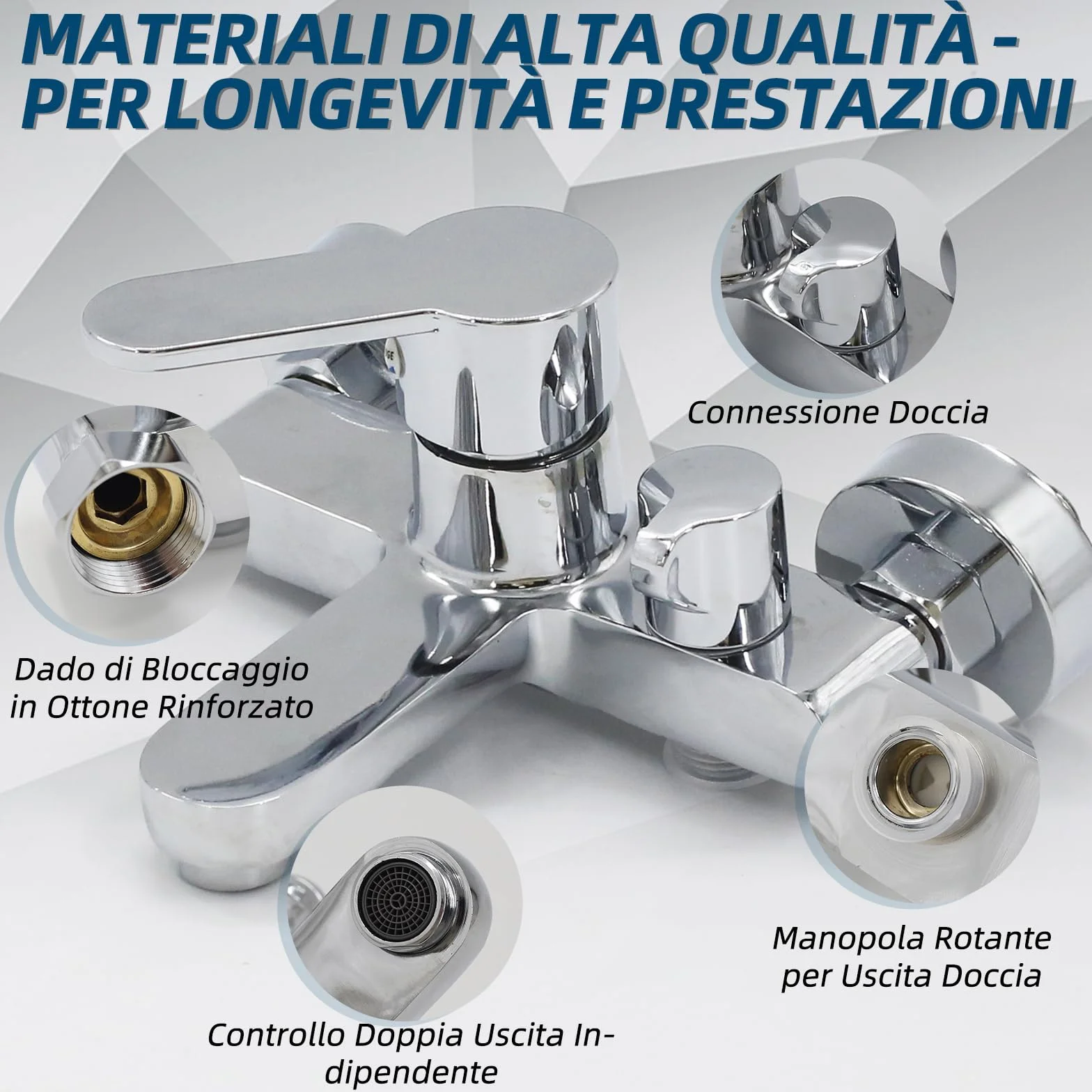 Rubinetto per vasca da bagno montaggio a parete miscelatore monocomando doccia 1/2" cromato
