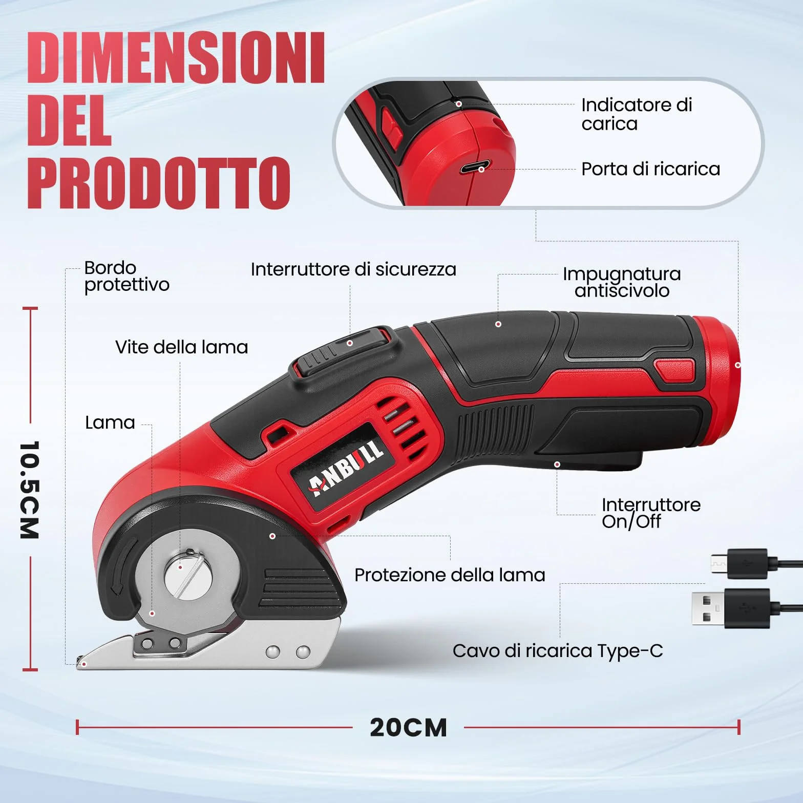 Anbull Forbici Elettriche Senza Fili 4V, Taglierina Elettrica Ricaricabile USB per Cartone Tessuti Pelle