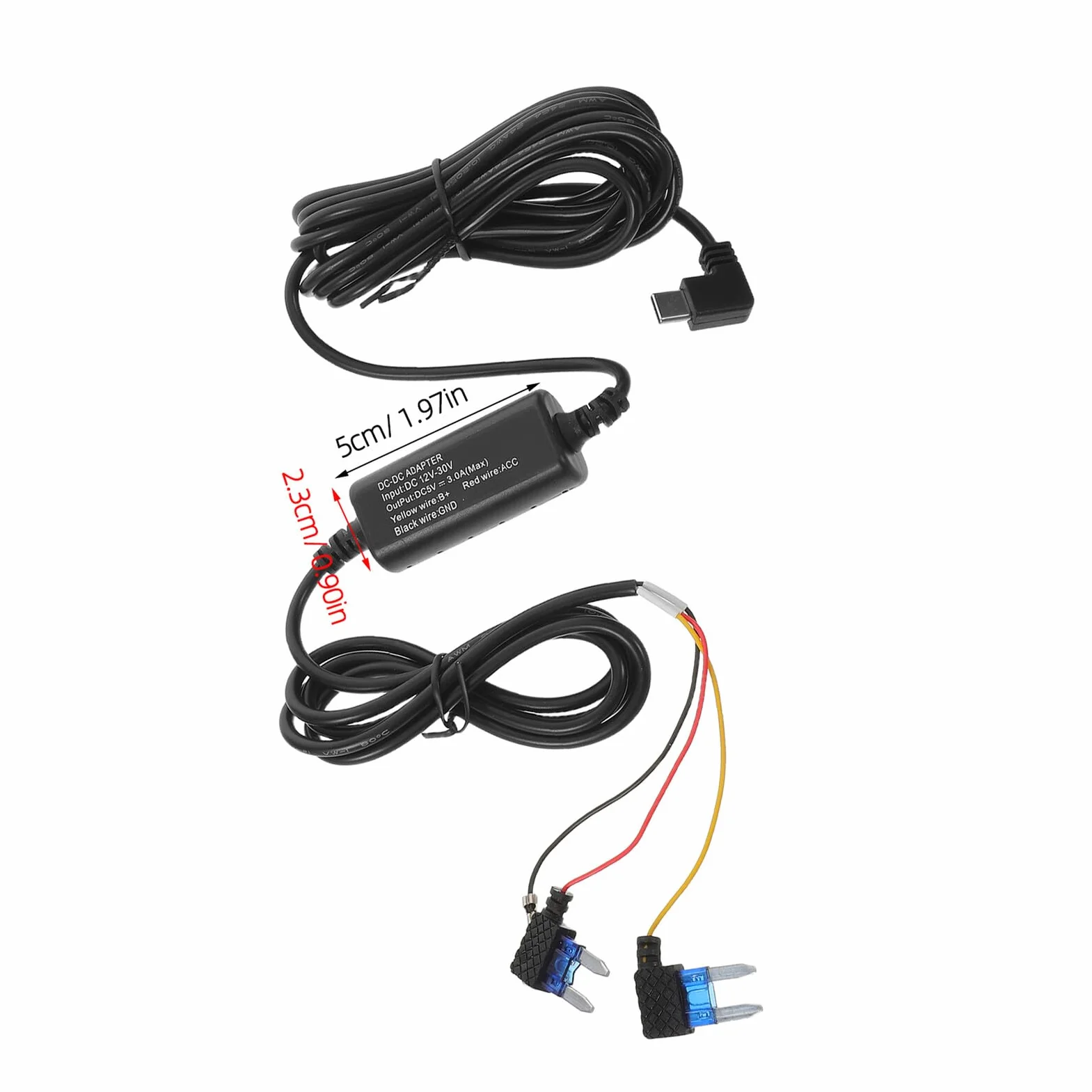 Kit Cablaggio per Dashcam Usb-c a 3 Core, Cavo di Alimentazione Acc per Auto Controllo Automatico, Compatibile Telecamera da Cruscotto, Alimentazione Stabile per Uso in Viaggio