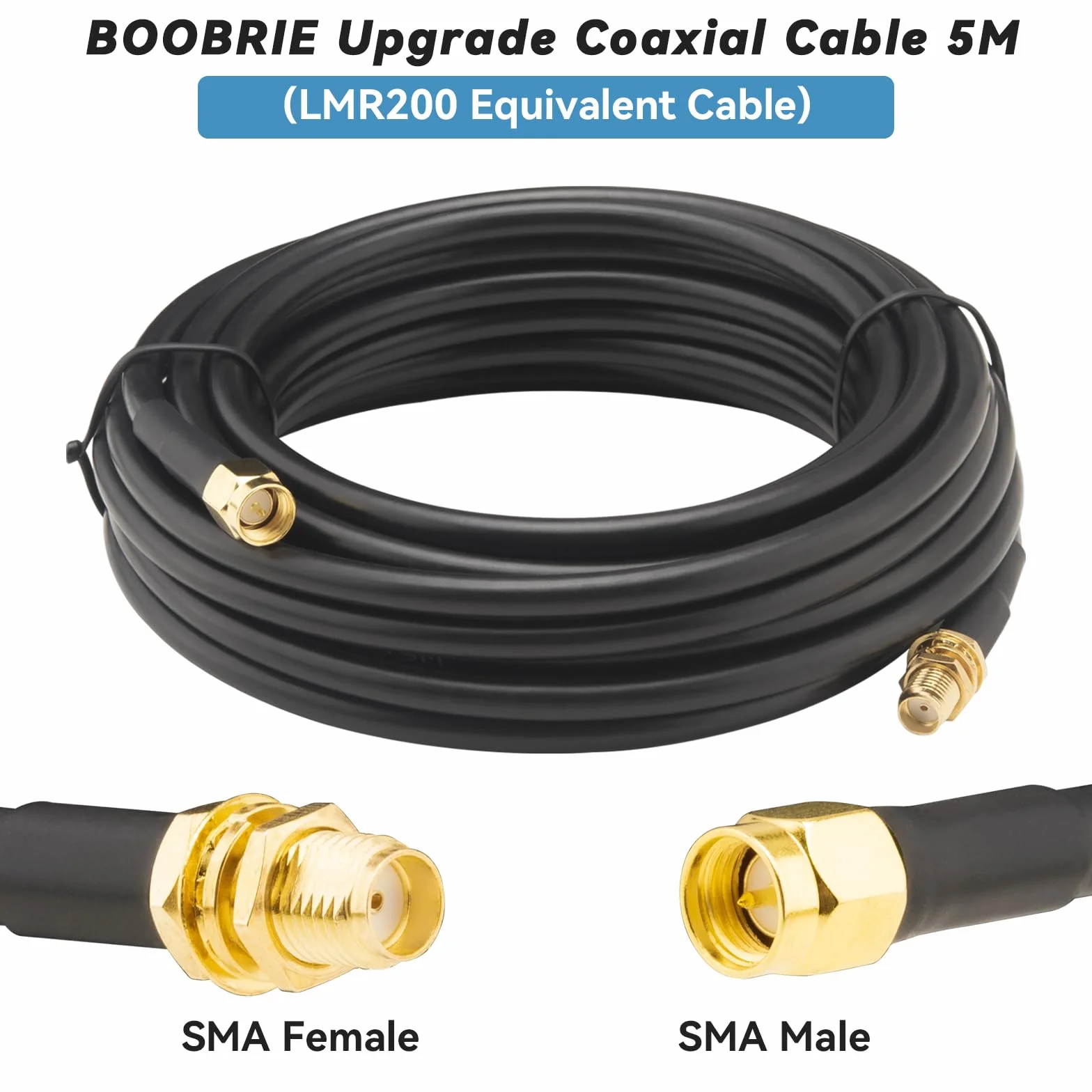 Cavo di prolunga SMA aggiornato da 5 m LMR200 equivalente SMA maschio a femmina, cavo di prolunga per antenna WiFi a bassa perdita per router 3G 4G 5G LTE Antenna WiFi ADS-B GPS modem WLAN