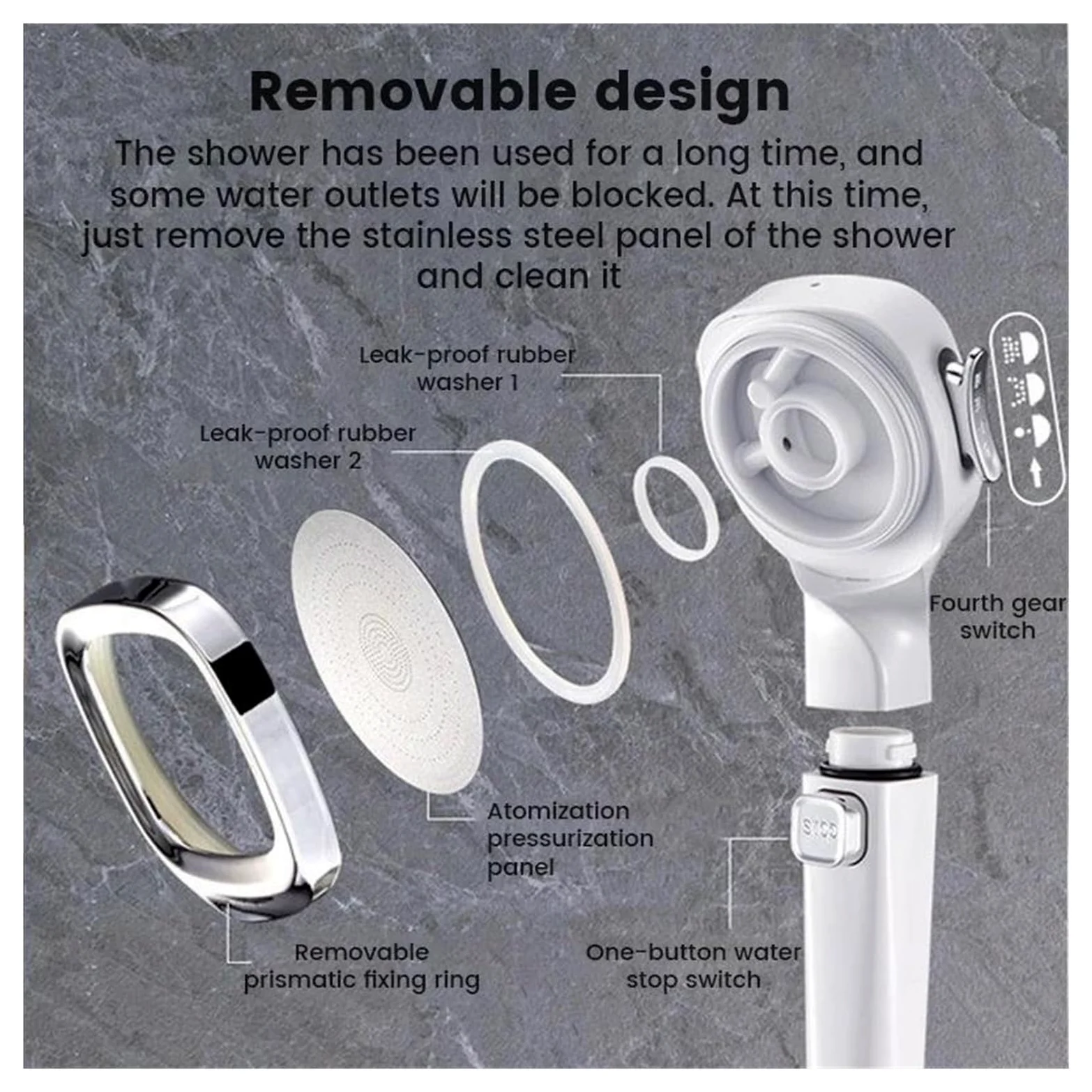 Soffione doccia ad alta pressione con risparmio idrico, 3 modalità di soffione doccia regolabili(Silver 3pcs set)